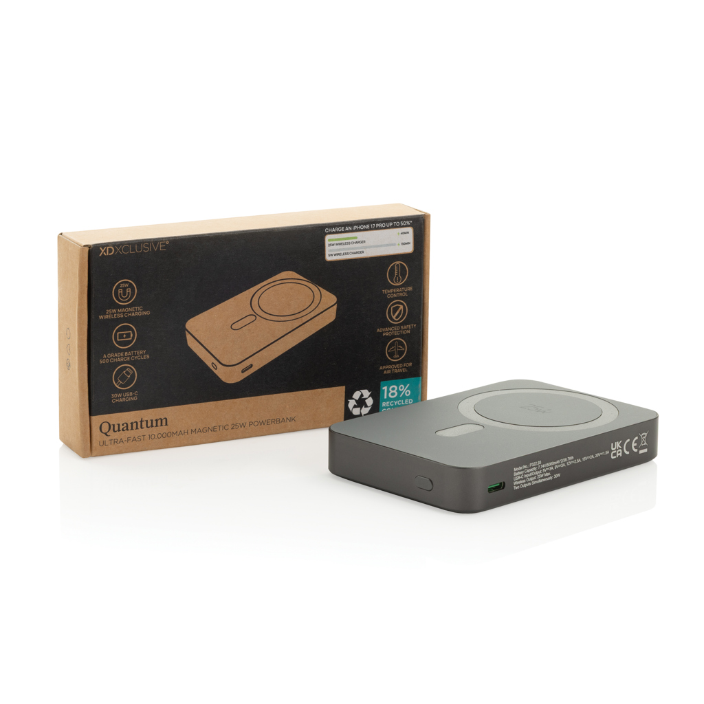 Elektronik, Hardware, Computerausrüstung, Powerbank, Magnetic, Kabellos laden, USB-C, Grau, Powerbank, Qi Wireless, Magnetisch, USB-C, Grau, Powerbank, Magnetic, Kabellose Ladeplatte, Tragbares Ladegerät, 10.000mAh