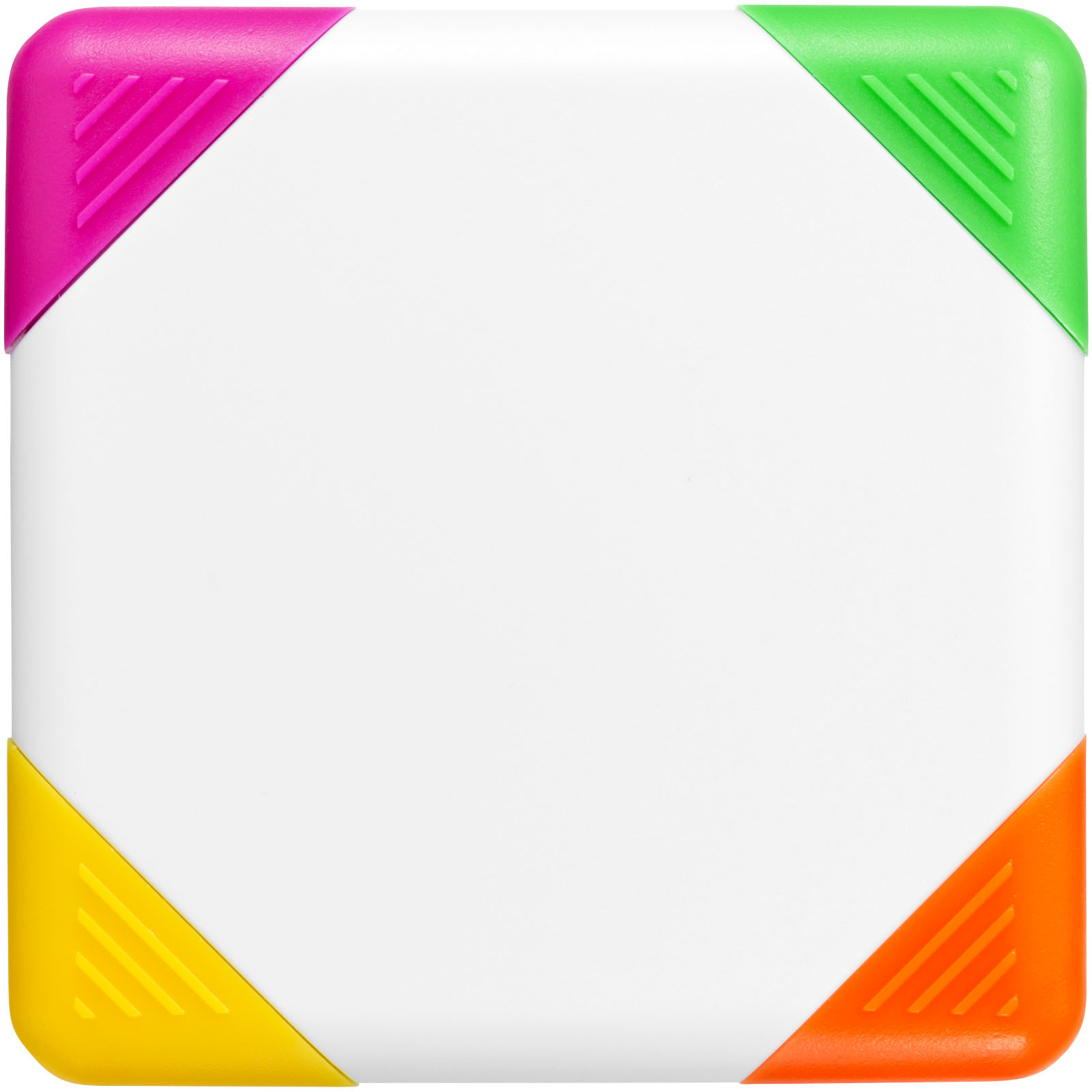dividing corners, colorful corners, square white surface, plastic case, geometric corners, Puzzle, bunte Ecken, farbige Eckstücke, weißes Quadrat, Kunststoffquadrat, weiße Fläche, bunte Ecken, magenta Ecke, grüne Ecke, orange Ecke