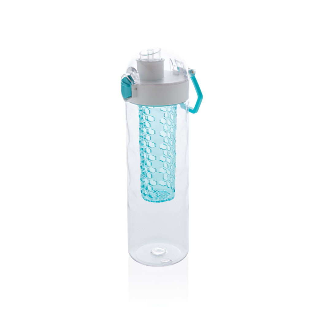 Trinkflasche, Wasserflasche, Wasserspender, Schultertrinkflasche, Metallfrei, Trinkflasche, Wasserflasche, Wasserbehälter, Auslaufsicher, Gravierte Muster, Trinkflasche, Wasserflasche, Kugelstruktur, Hülle transparent, Griff turquoise