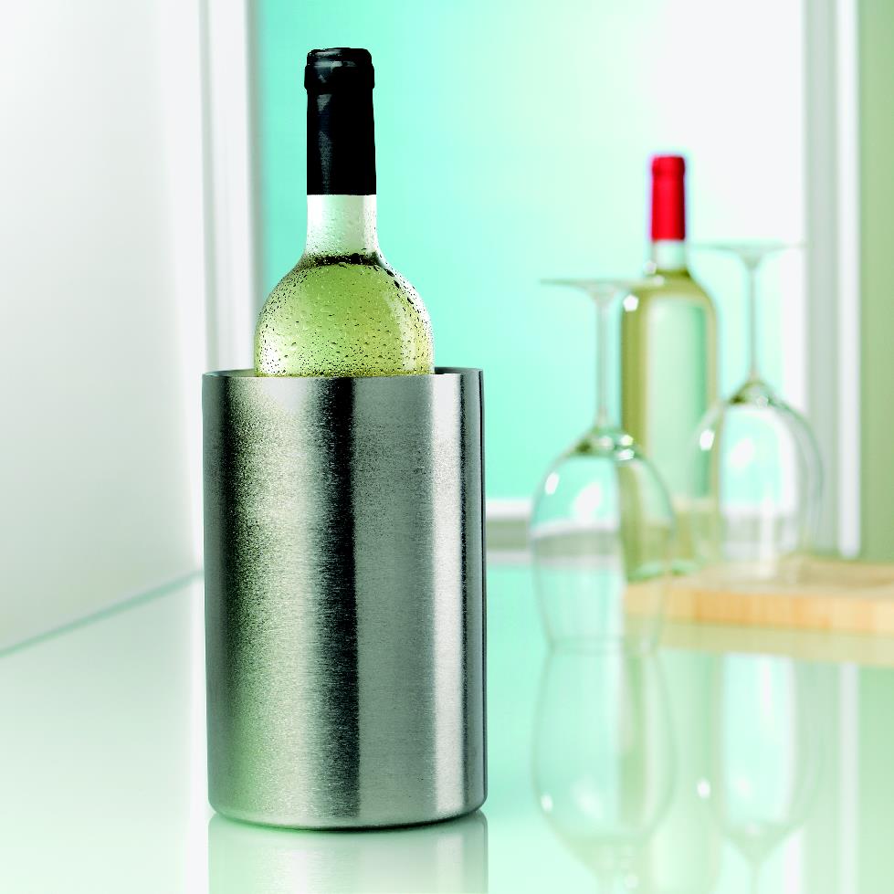 Weinflasche, Glasflasche, Kühlbehälter, Weingekühlte Flasche, Stahlhülle