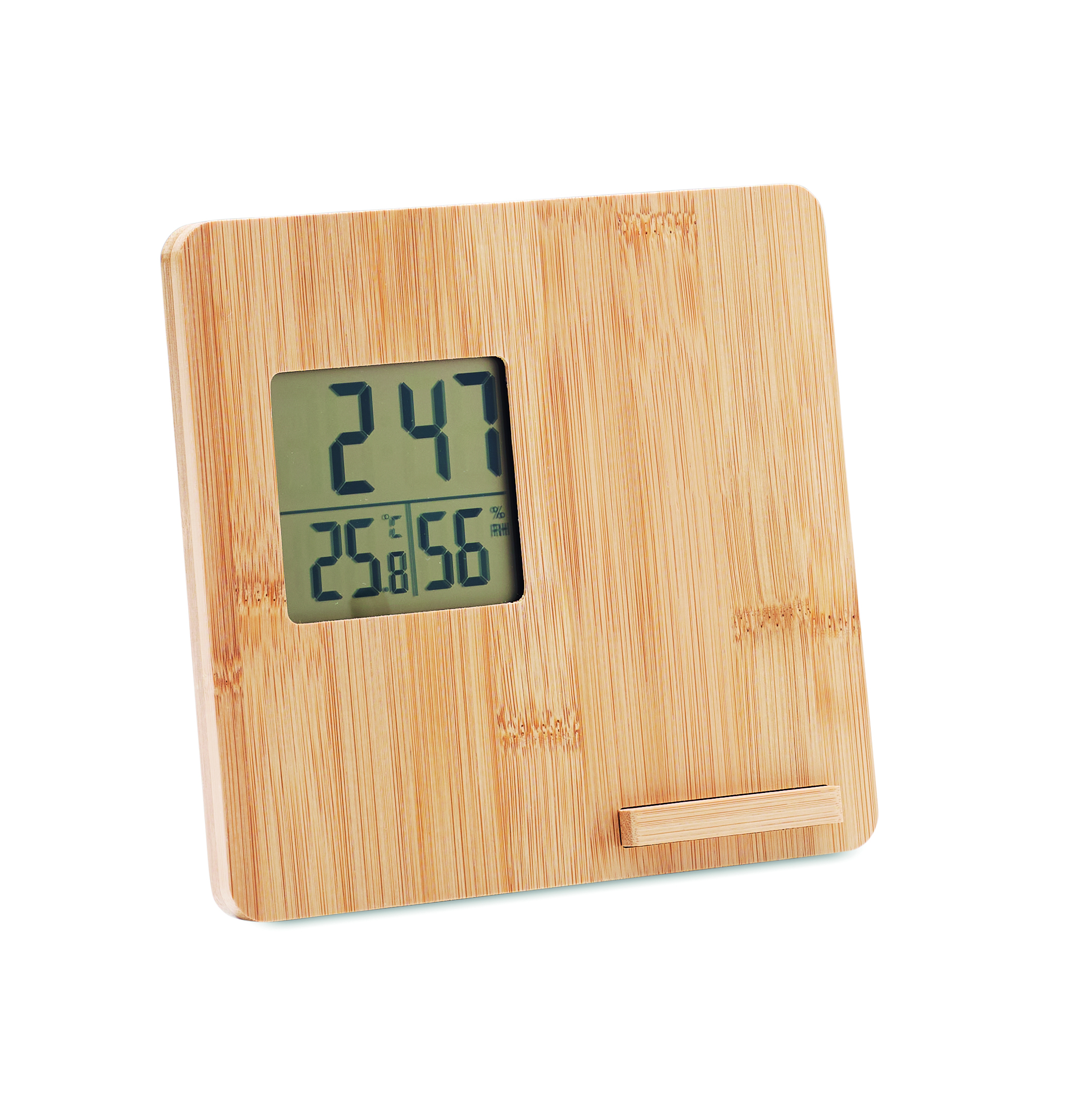 digitaluhr, holzrahmen, bambus, lcd-anzeige, feuchtigkeit?