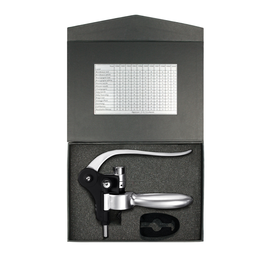 Korkenzieher, Weinheber, Weinöffner, Metallgriff, Verpackungbox, Korkenzieher, Weinzubehör, Weingepress, Metallgriff, Verpackungsetui, Weinöffner, Korkenzieher, Hebelarm, Metall, Boxset