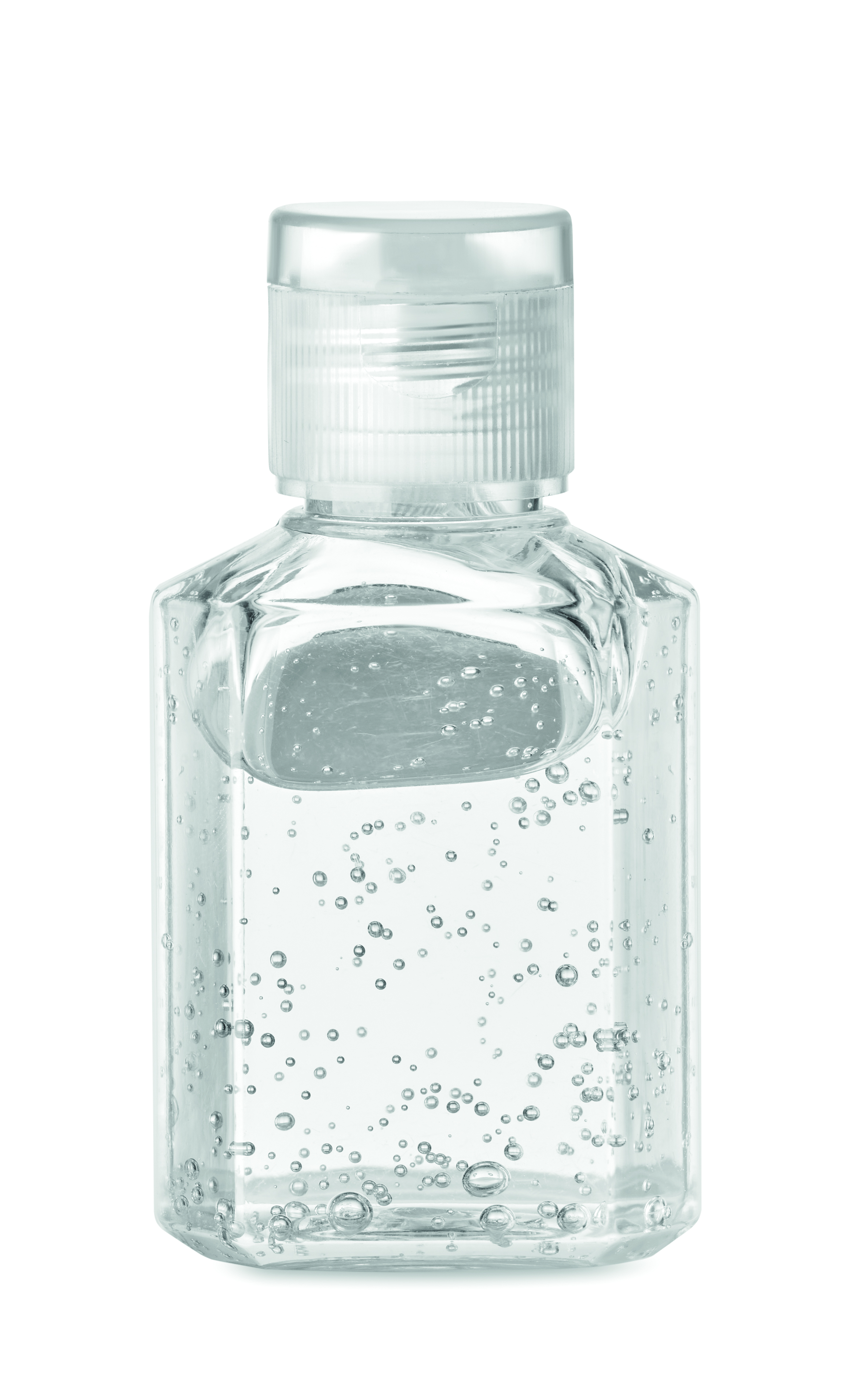 Handdesinfektion, Blasenreiche Flüssigkeit, Durchsichtige Flasche, Plastikflasche, Schraubkappe