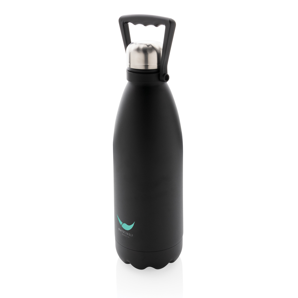 Wasserflasche, Trinkflasche, Vakuumisoliert, Schwarz, Stahl, Thermosflasche, Stahl, Schwarz, Trinkflasche, Auslaufsicher, Trinkflasche, Thermoflasche, Edelstahl, schwarz, Ventil/Deckel, wasserflasche, outdoor, schwarz, edelstahl, verschluss