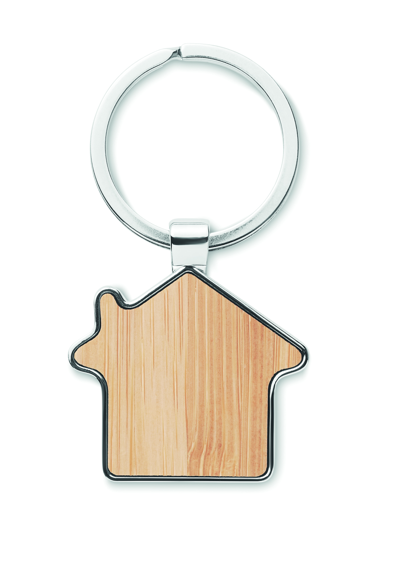 Schlüsselanhänger, Holz, Hausform, Holzmaserung, Metallring