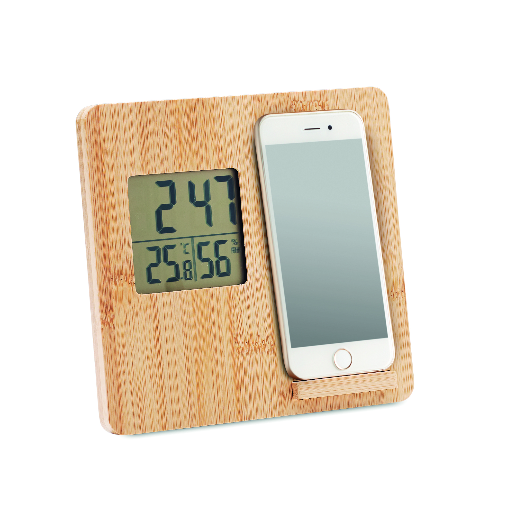 Uhr, Wanduhr, Holz, Digitale Anzeige, Smartphone-Halterung