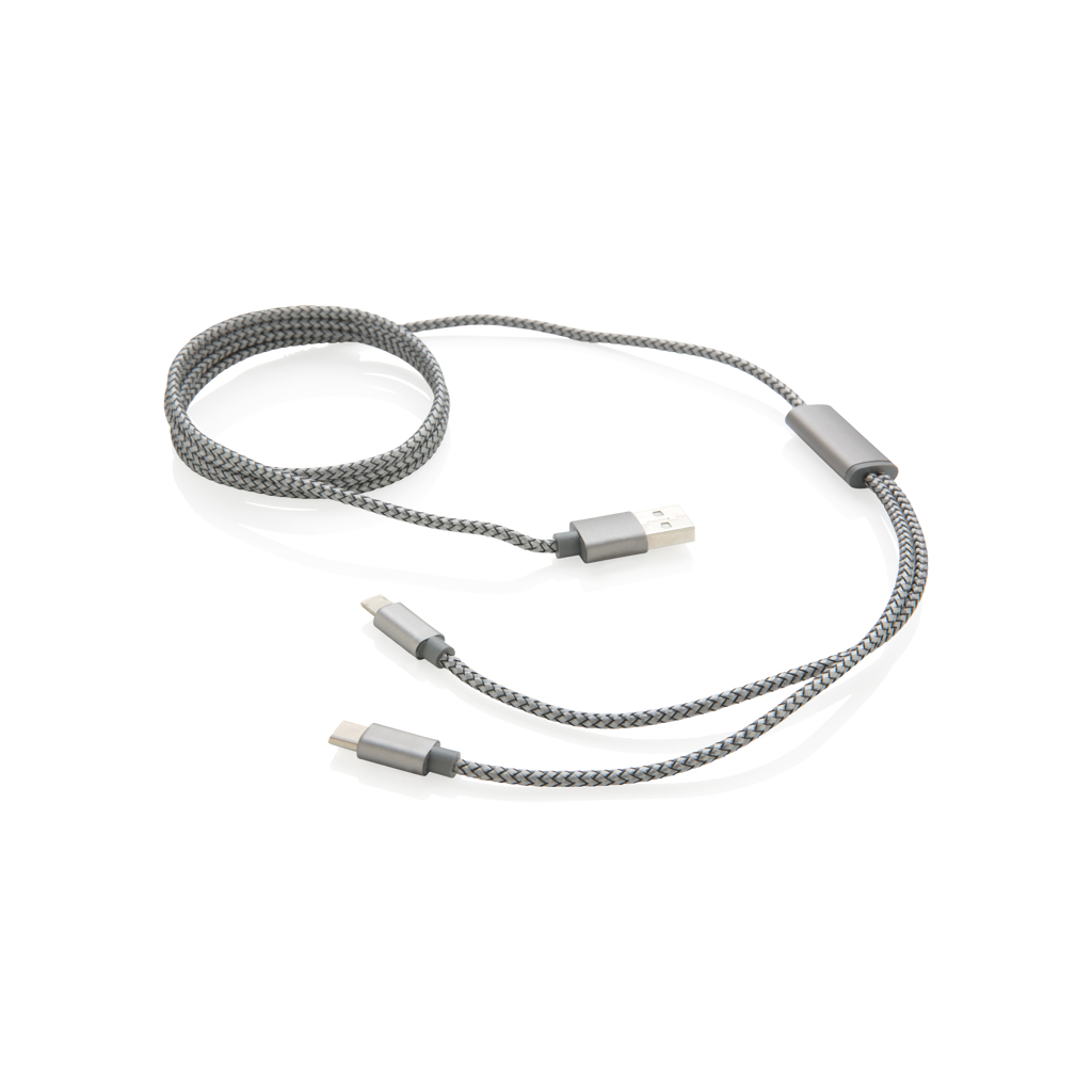 Kabel, Ladegerät, Kabel, USB, geflochten, Datenkabel, Ladegerät, Kabel, USB-C, Gedrehte Drahtkabel, Metallfarben, Ladekabel, USB-C, Geflecht, 2-in-1 Kabel, Silber/Grau