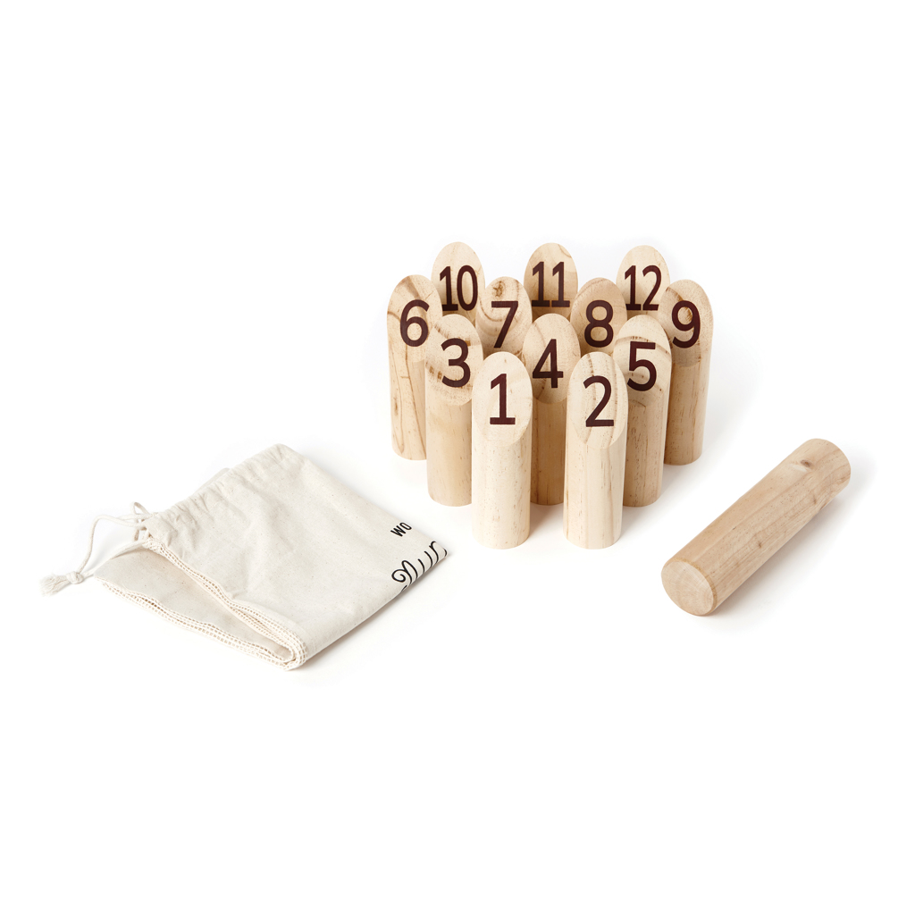 Holzspielzeug, Zahlenspiel, Kegeln, Stapelspiel, Kleines Beutelchen, Holzstapel, Zahlenstäbchen, Kegelspiel, Kugellauf, Stoffbeutel, Kegelspiel, Stäbchen, Holz, Zahlenset, Kiste oder Beutel