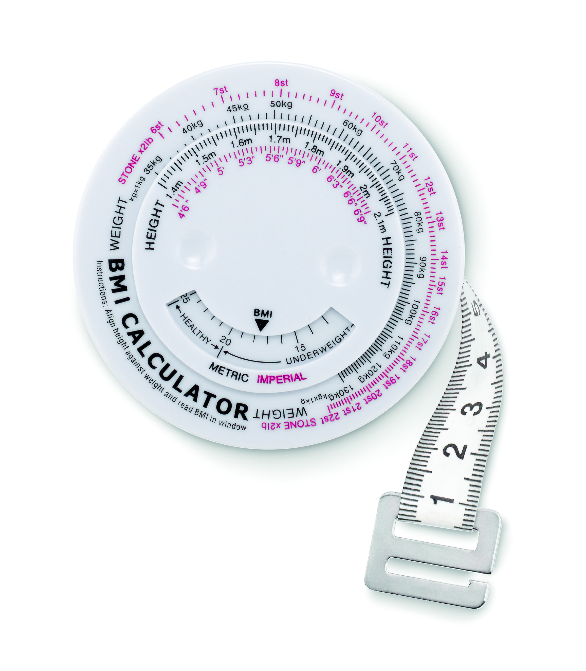 BMI-Calculator, BMI, Maßband, Kreisskala, Gesundheitsgerät