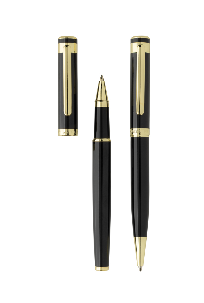 Fountain pen, Black pen, Gold trim, Nib visible, Cap detached, Füllfederhalter, schwarzer Stift, Goldverzierungen, Kapp- und Gehäuse, nachfüllbar, Kugelschreiber, Füllfederhalter, Schwarz-Gold, Metallakzent, Kappe abnehmbar