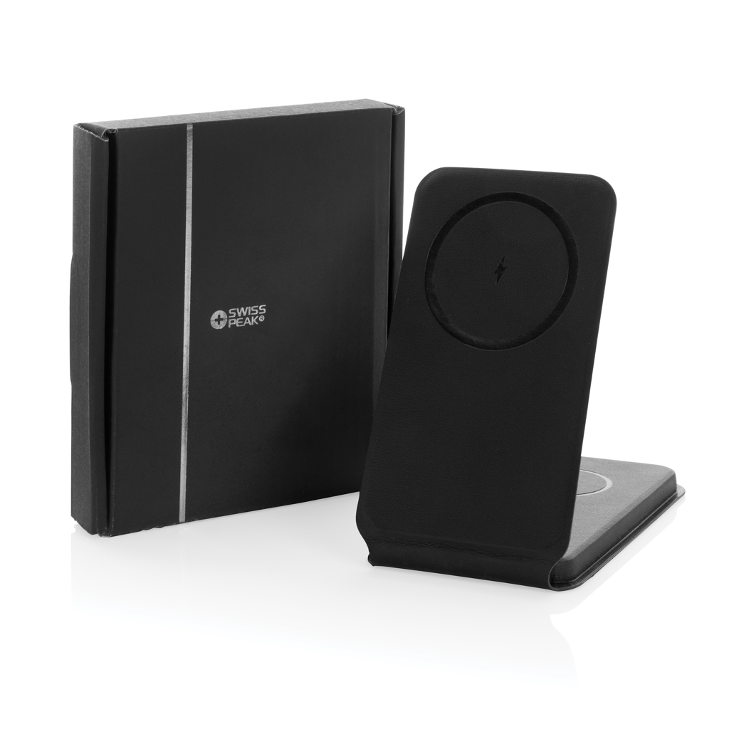 Elektronik, Sprecher,  wireless charger, ständ, schwarz, faltbar, ladeplatte, Wireless charging pad, Phone stand, Schwarz, Kreis, SwissPeak, Ladegerät, Wireless-Ladepad, Schwarz, Kabellos, Standfuß
