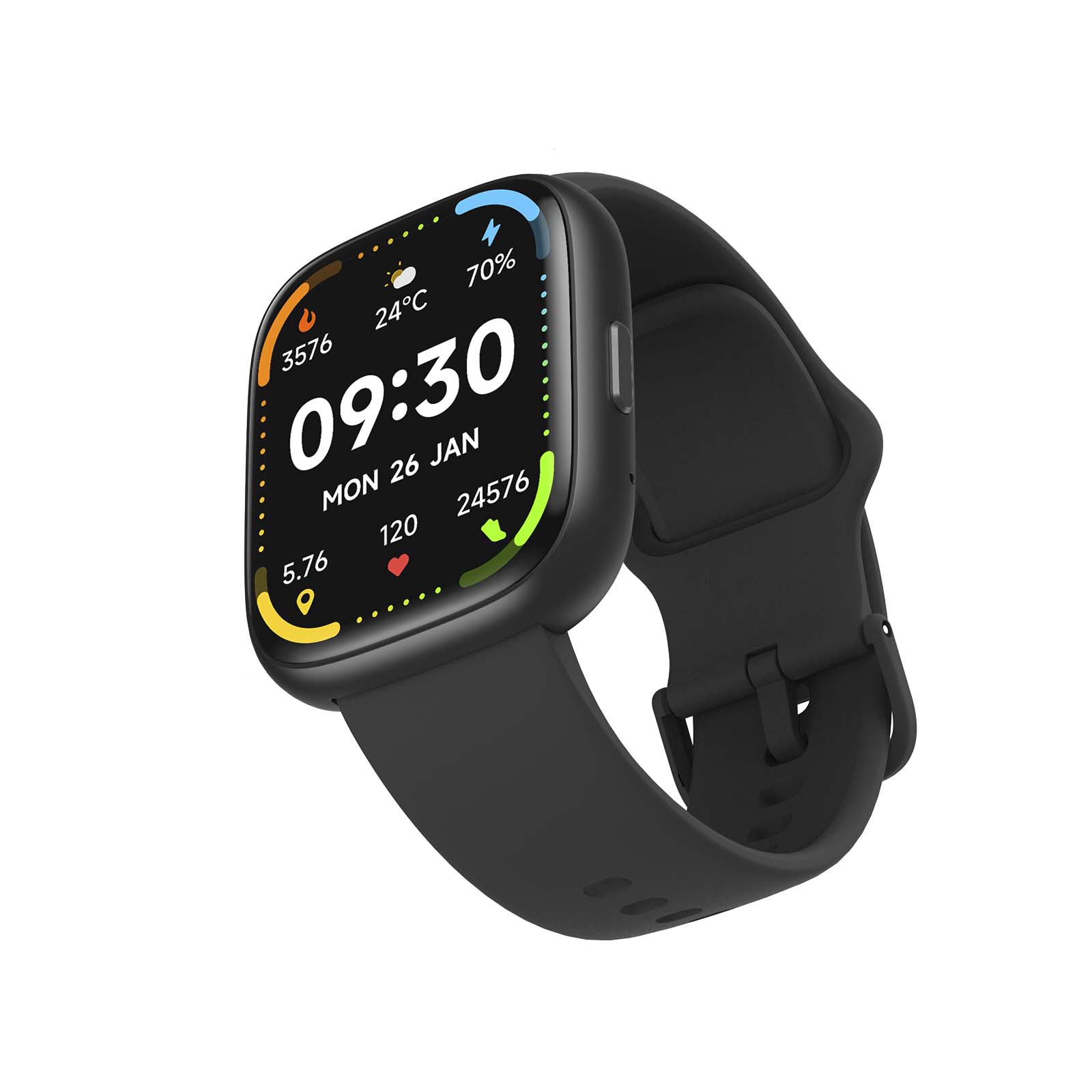 Smartwatch, Fitness tracker, Touchscreen, Silicone band, Schwarz