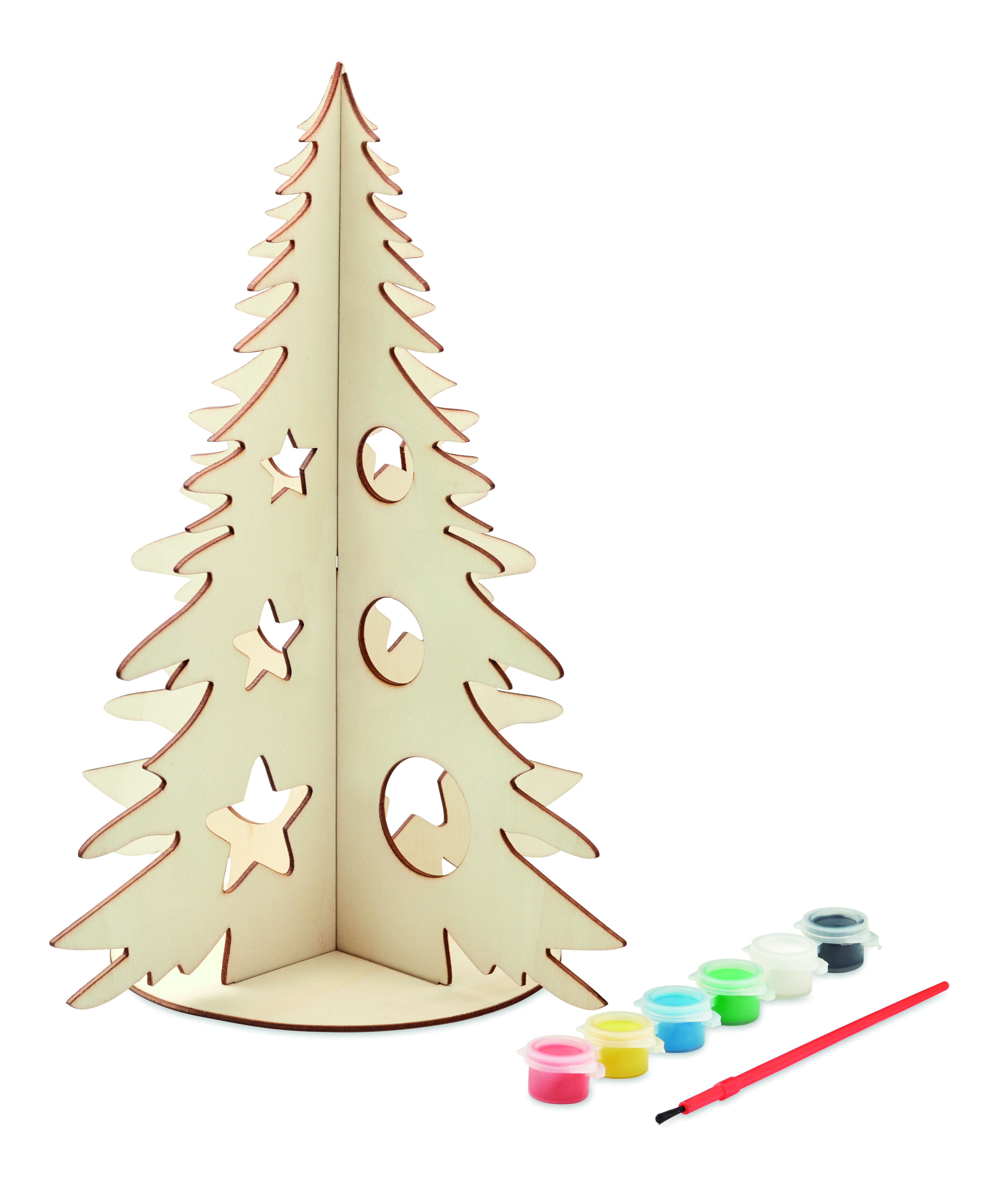 Holzdeko, Weihnachtsbaum, Sterne, Fräsungen, Malset, Holzdeko, Weihnachtsbaum, 8-Tage Weihnachten, Sternchen-Lochungen, Farbset, Pinselset, Holzdeko, Weihnachtsbaum, Holzmodell, Stifte?, Farbiges Set