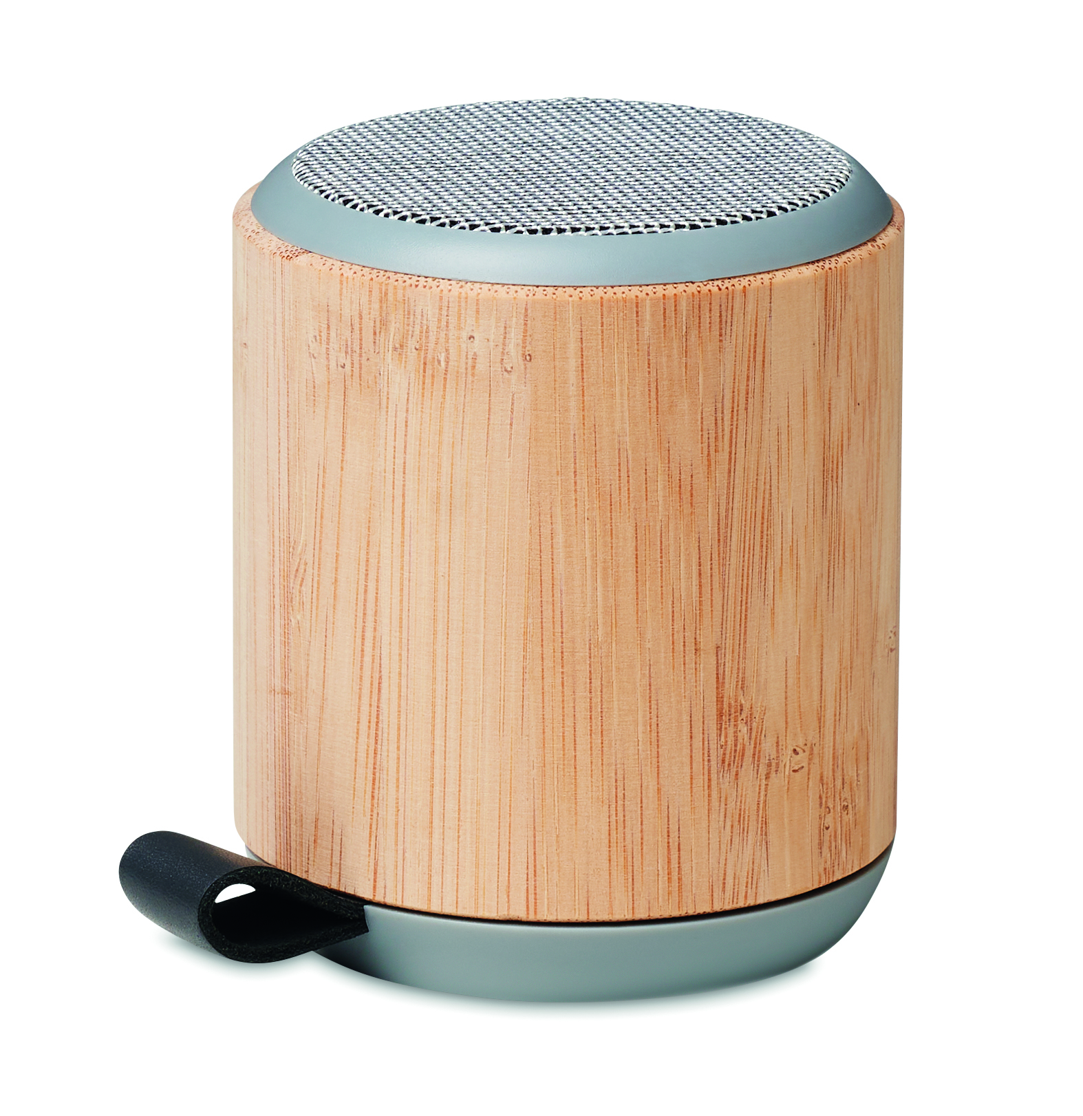 Bluetooth-Lautsprecher, Holzgehäuse, zylindrisch, Gitterabdeckung, Trageschlaufe