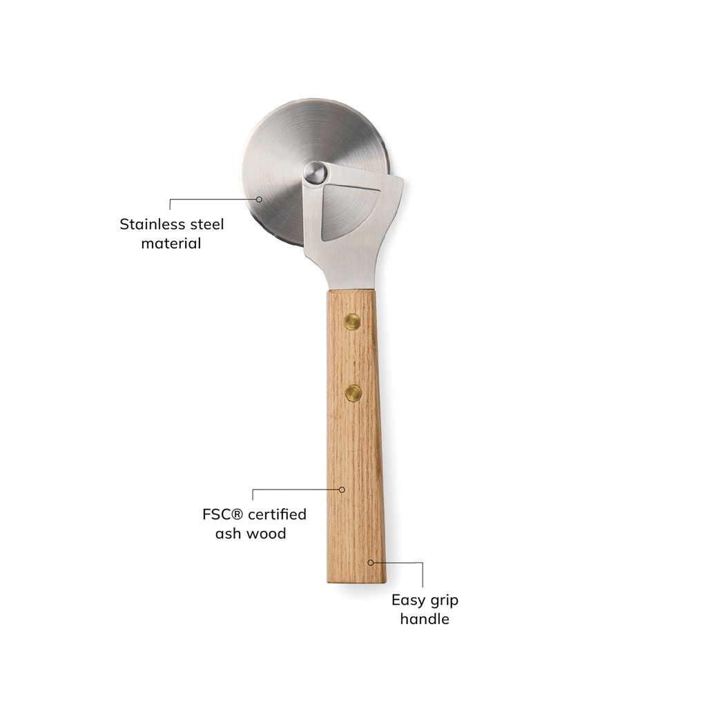Edelstahl, Pizzaroller, Holzgriff, Ascheholz, Griff bequem, Edelstahl, Pizzaschneider, Holzgriff, Asche-Holz, griffiger Griff, Edelstahl, Pizzaschneider, Holzgriff, Ash-Holz, Griff mit leichtem Halt