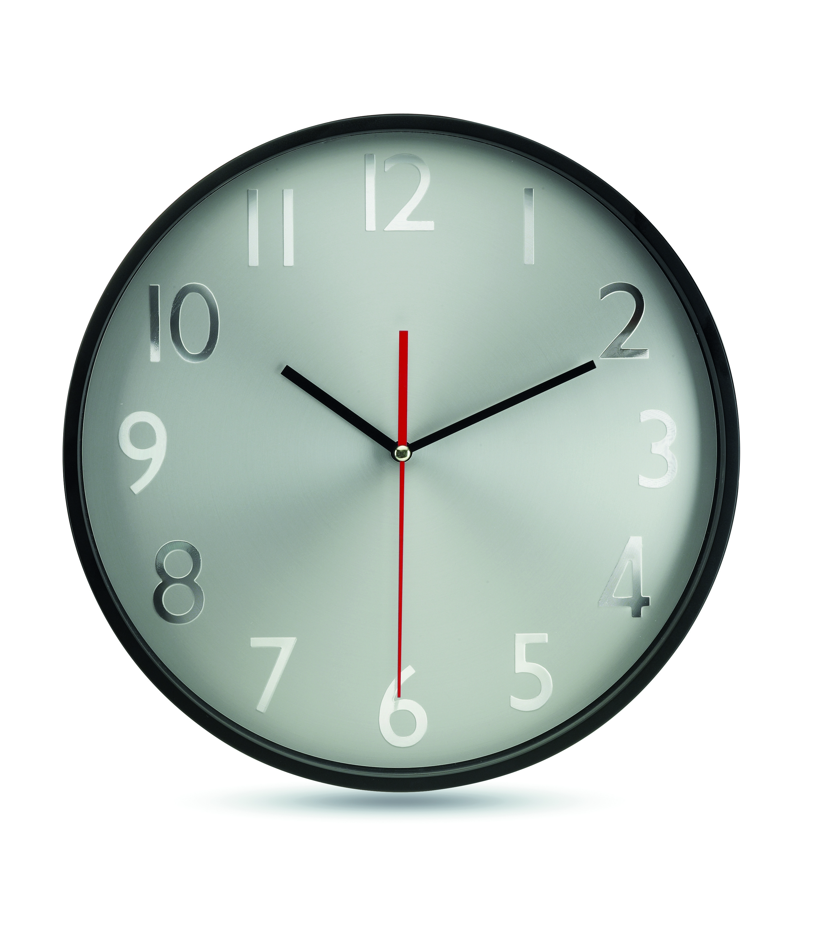 wanduhr, runde uhr, analoge uhr, glasfront, schwarzer rahmen