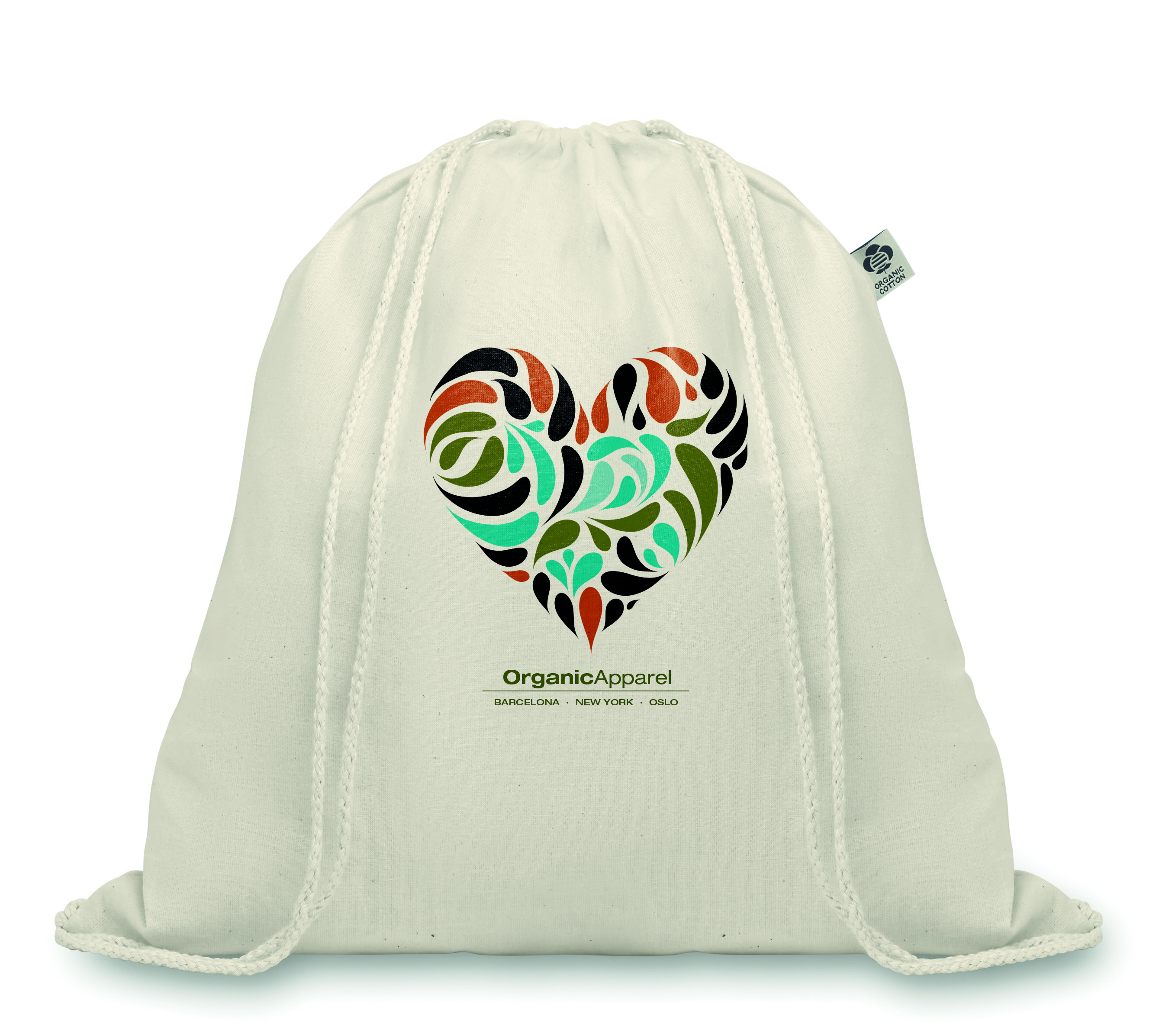 Zugschnur-Beutel, Öko-Beutel, organische Baumwolle, gedrucktes Muster, Herz-Design