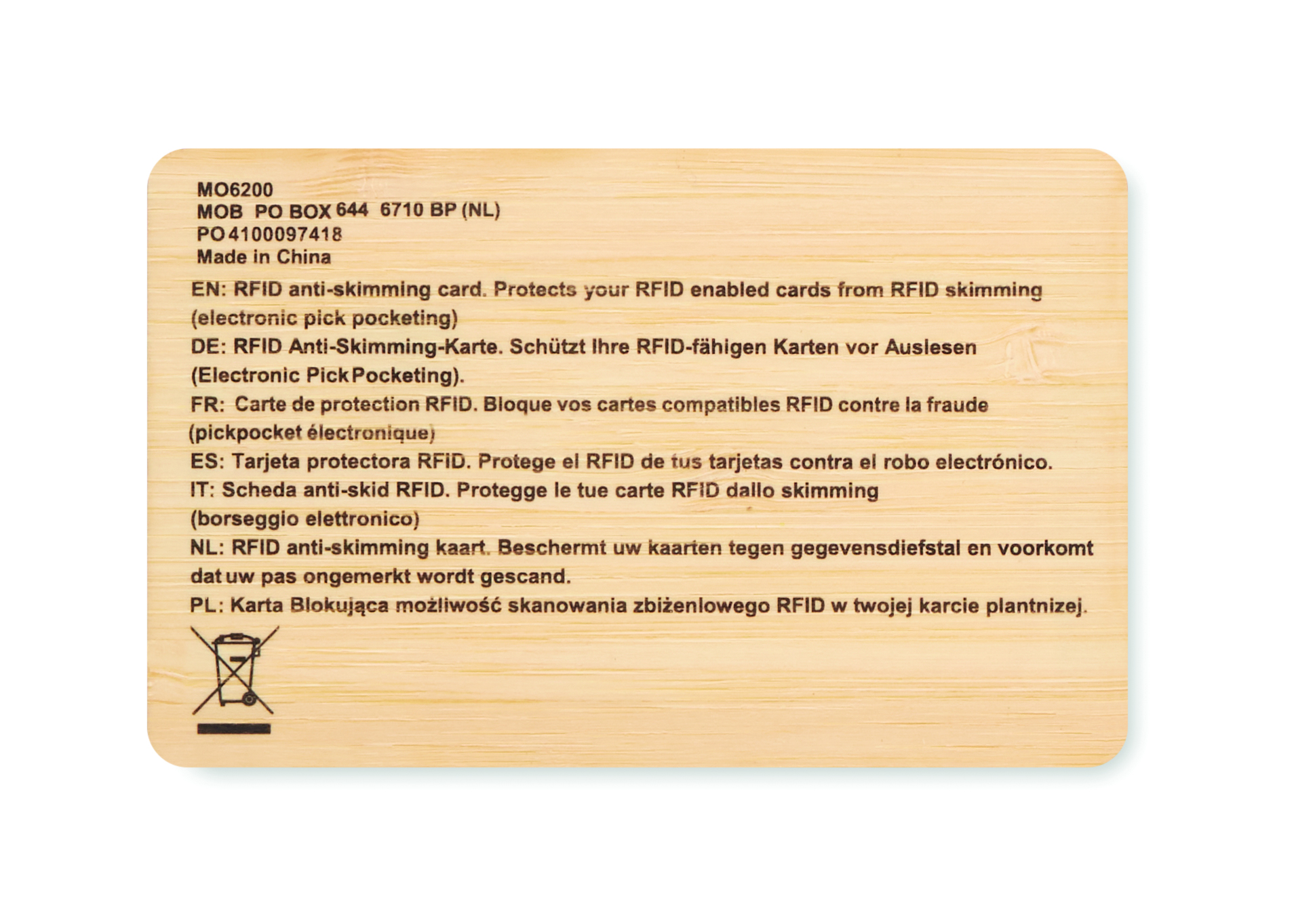 RFID, Anti-Skimming, Karte, Holz, Tafel