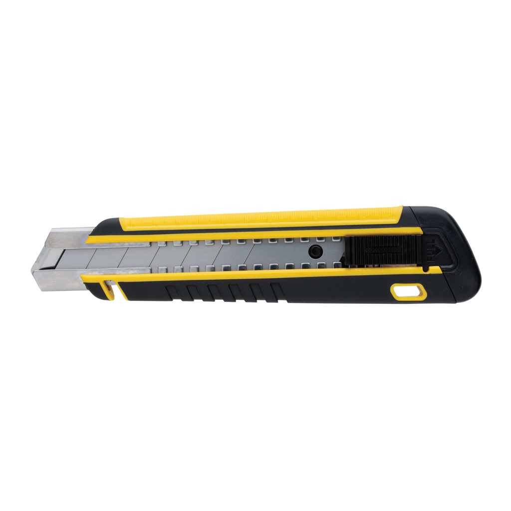 Kreppmesser, Abisolierwerkzeug, Langschlitzmesser, Kunststoffgriff, gelb-schwarz, Cutting knife, Utility knife,  retractable blade, yellow handle, safety lock, Schneidklinge, Abdeckklinge, Messerschieber, Taschenmesser, Klingenschutz?
