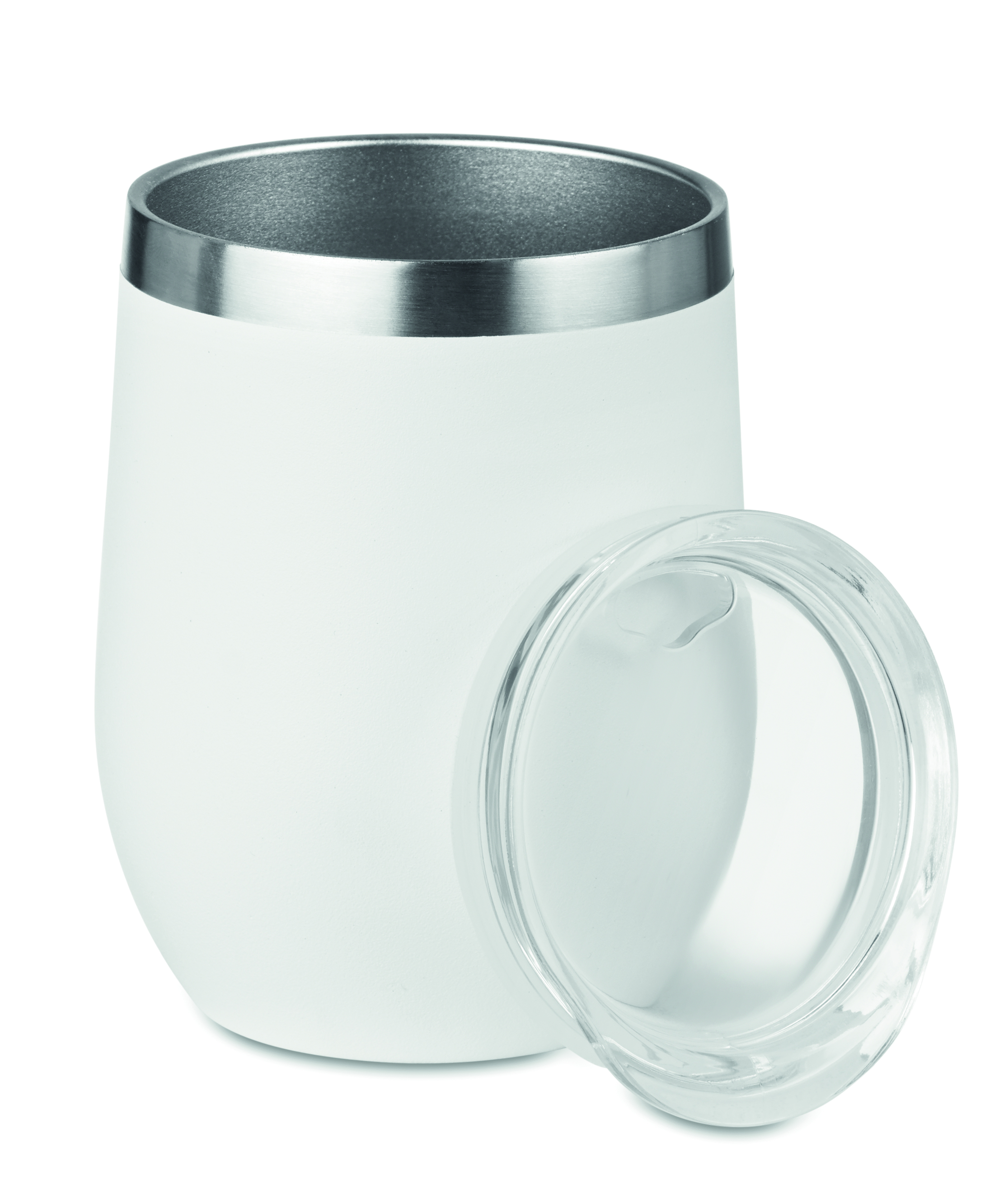 Becher, Stoffbecher, Kühlbecher, Glasdeckel, Mattweiß
