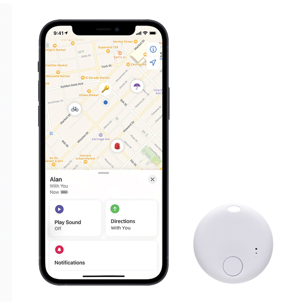 Elektronik, Handy, Telefon, smartphone, kartenansicht, app, bluetooth beacon, runder sensor, iPhone, Maps App, Bluetooth Beacon, Bubble Icon, White Round Device, smartphone app map, navigation, iPhone, blaue markierungen, runder stück