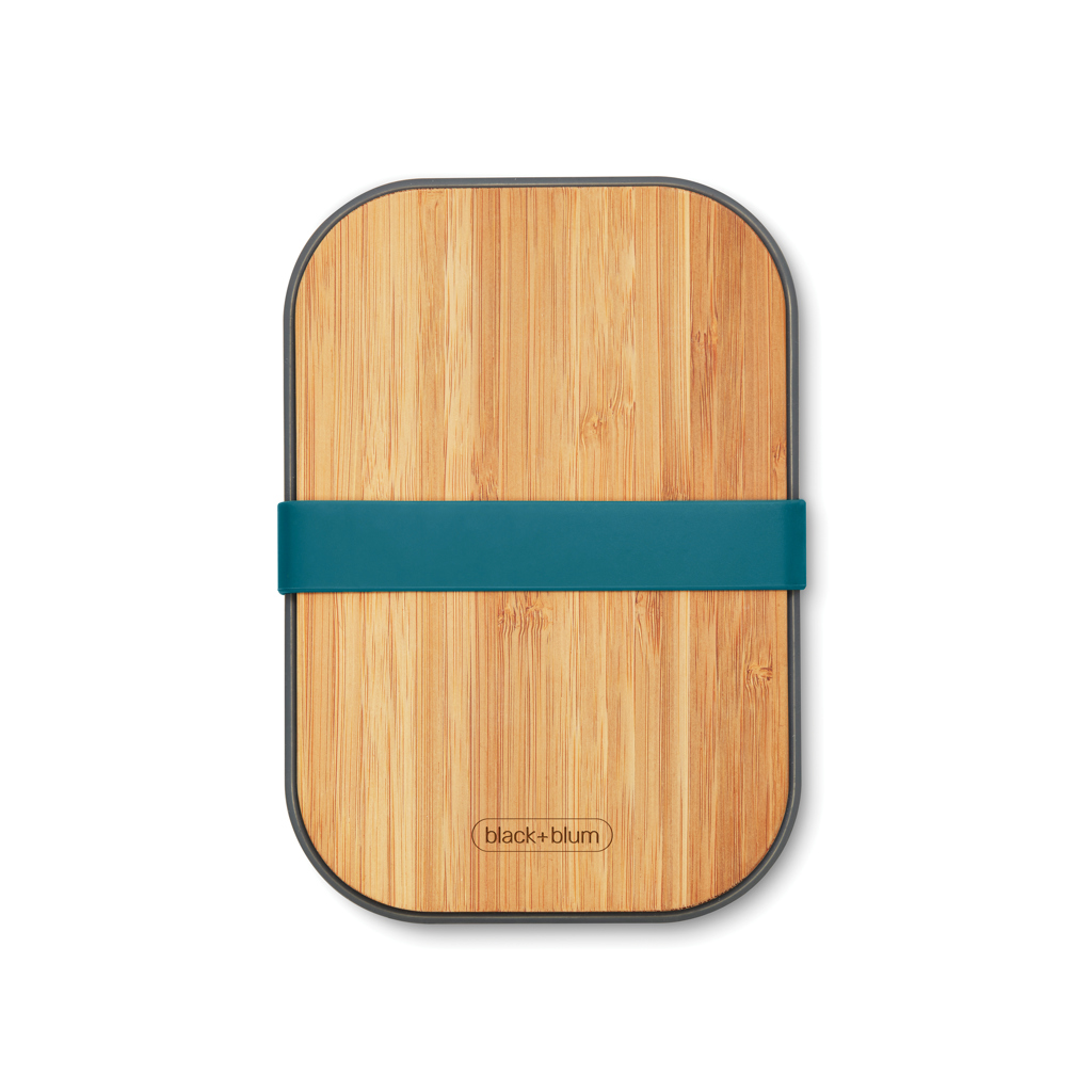 Bento-Box, Bambus, Holz, Teal-Band, Deckel-Hülle, Bento-Box, Bambus, Holz, Teal Band, Deckel schützend, Holzschneidebrett, Bambusbrett, Käsebrett, Flache Schnittunterlage, Teal Gurtband, Holz, Schneidebrett, Bambus, Trageband, Black+Blum