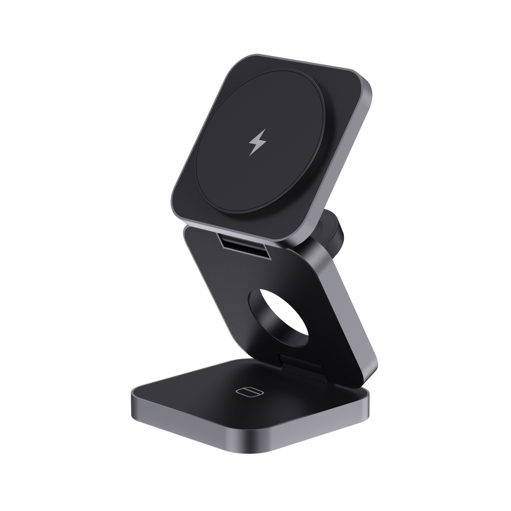 Elektronik, Elektrisches Gerät, Mikrophon, Wireless charger, Telefonhalterung, Magnethalter, Ladestation, Qi-Ladegerät, Wireless charger, Phone stand, Qi charger, Docking station, Metal gray