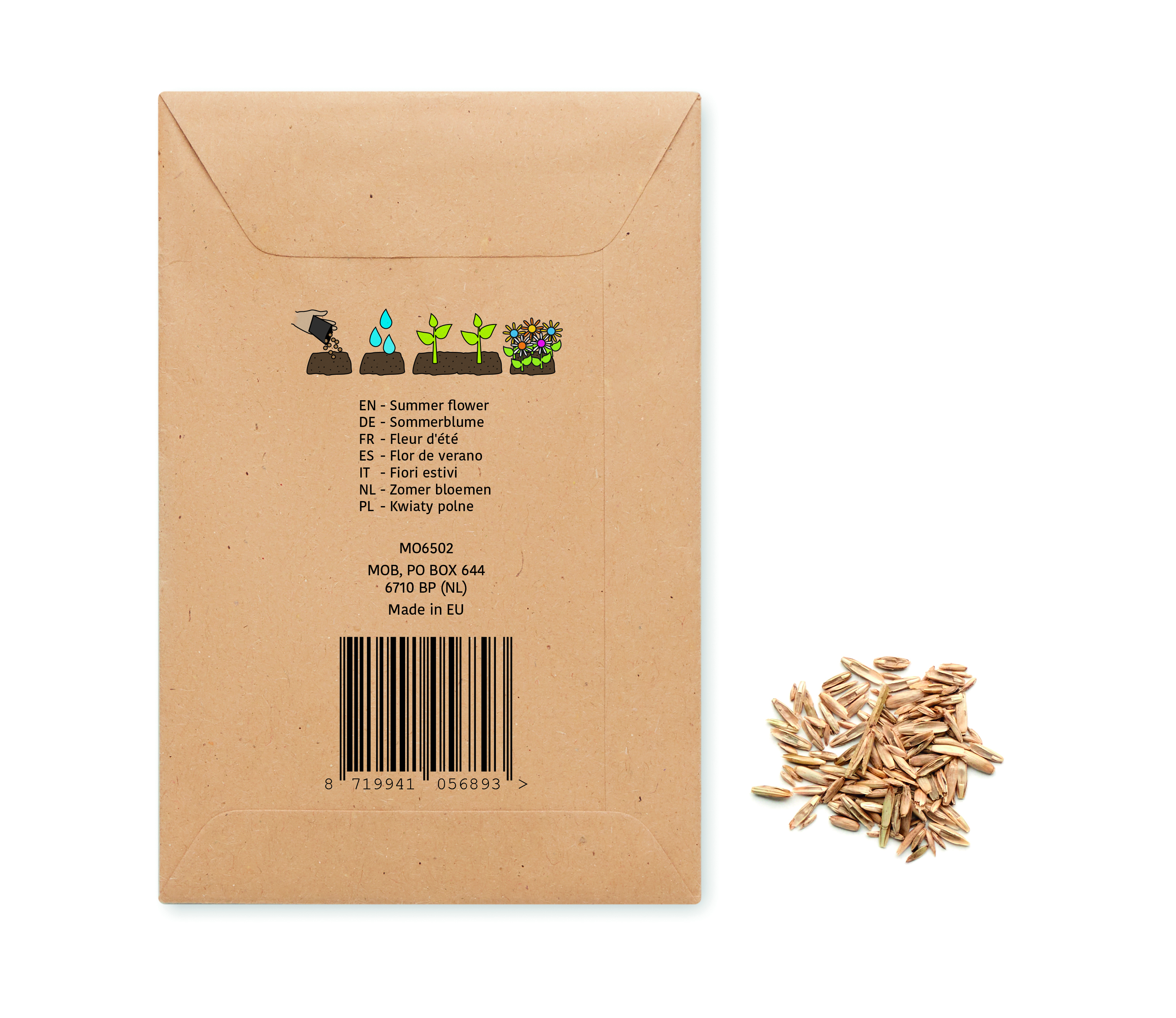 Kartonverpackung, Samenpaket, Sommerblumen, Sonnenblumen, Kartonrückseite