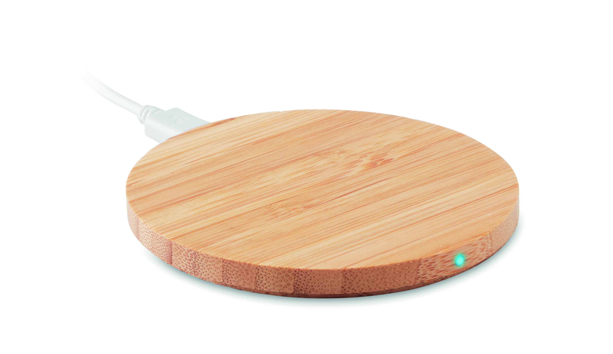 Holzplatte, drahtloser Qi-Ladepad, runde Form, Lichtanzeige, Naturholz