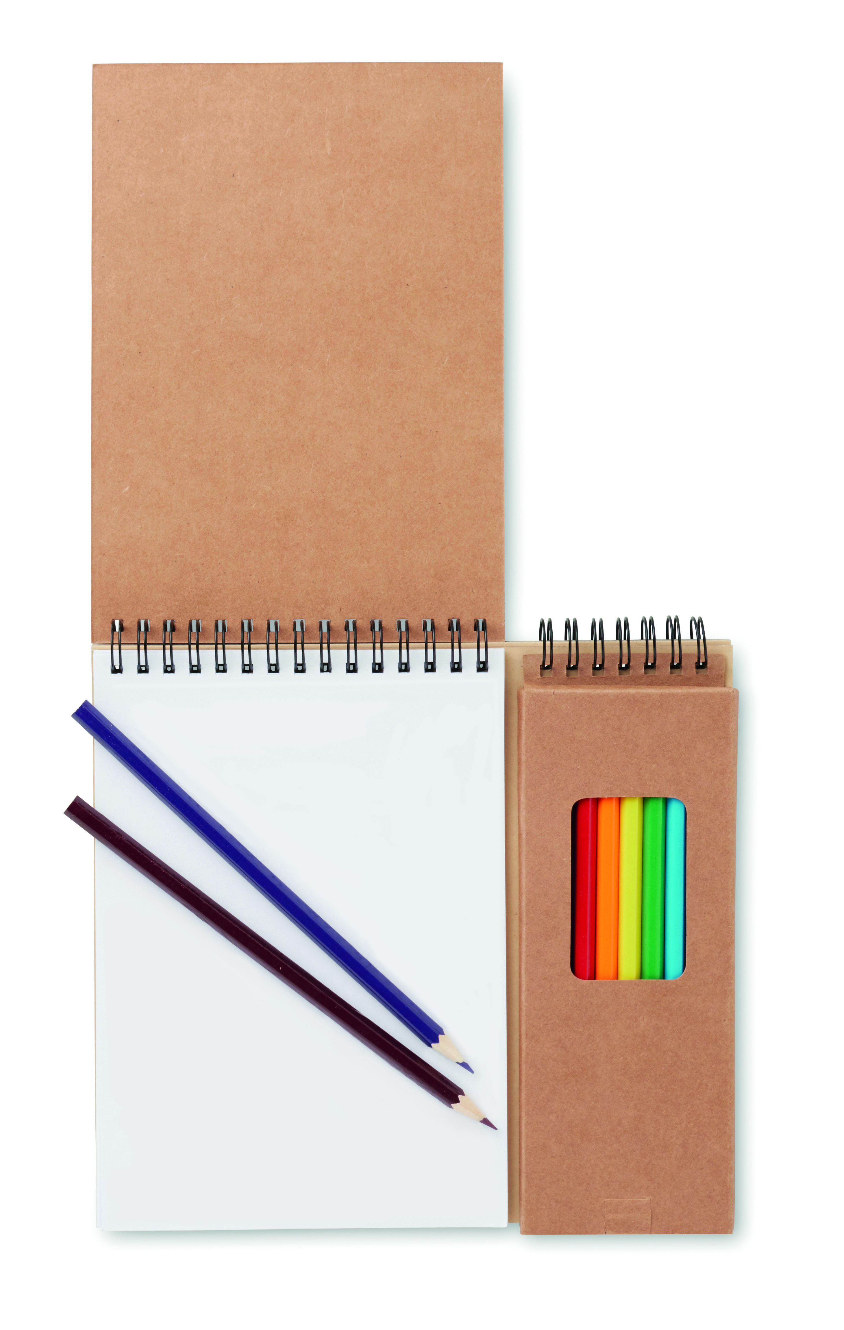 Notizbuch, Spiralblock, Bleistifte, Radiergummi, Kartonhülle