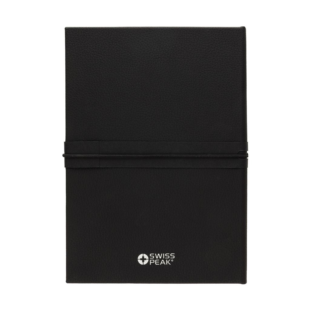 Präsentationsmappe, Notizbuch, Schwarz, Lederoptik, Swiss Peak, portemonnaie, schwarz, kartengeldbeutel, leder, kompakt, Notizbuch, Schwarz, Lederrand, Elastischer Verschluss, Swiss Peak