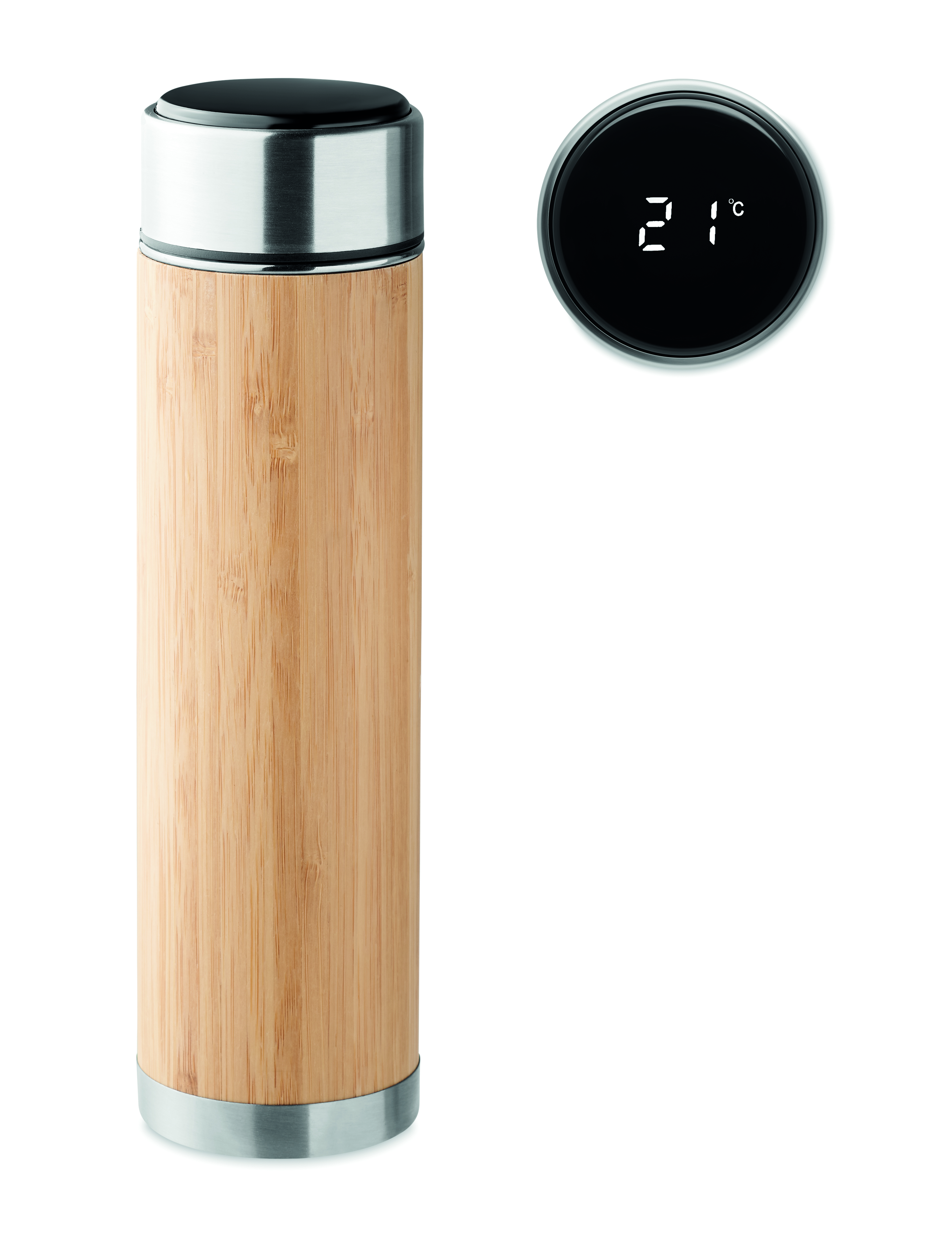 Thermos, Stahl, Holz, Trinkflasche, Temperaturanzeige