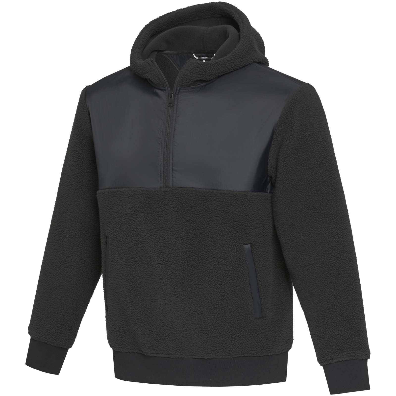 Fleece-Hoodie, Halb-Reißverschluss, Schwarz, Sherpa-Fleece, Taschen, Fleece-Jacke, Gehä N/Hooded, Schwarz, Reißverschluss-Tasche, Halb-Reißverschluss, Fleece-Jacke, Gehätselt, Halb-Reissverschluss, Tasche, Dunkelgrau