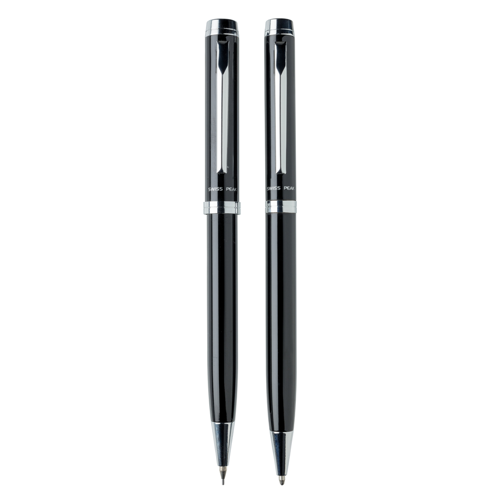 Fountain pen, Black pen, Metal accents, Dual pen, Swiss Peak, Kugelschreiber, Schreibgerät, Druckkugelschreiber, Schwarz, Metallic, Kugelschreiber, Stift, Schwarz, Metall, Doppelpack