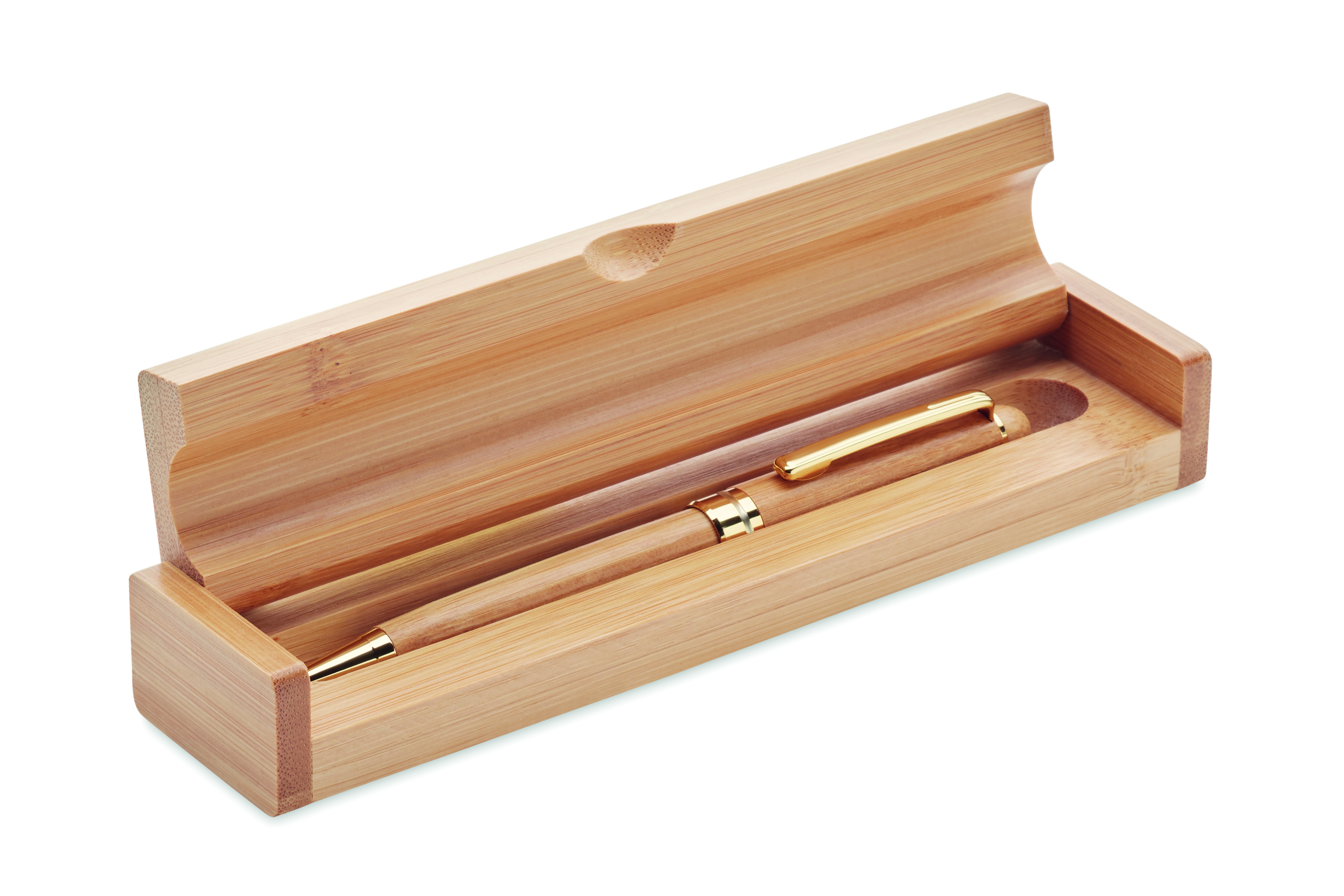 Holzstift, Kugelschreiber, Schreibset, Goldfarben, Holzkassette