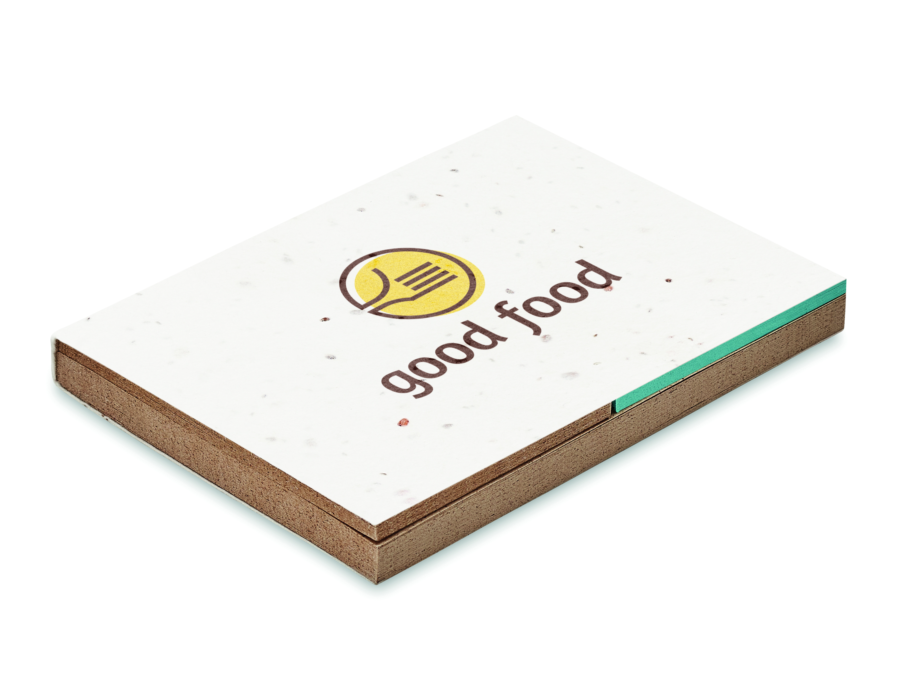 Pizzaschachtel, Einwegverpackung, Holzspanplatte, weiße Oberfläche, Grüner Akzent