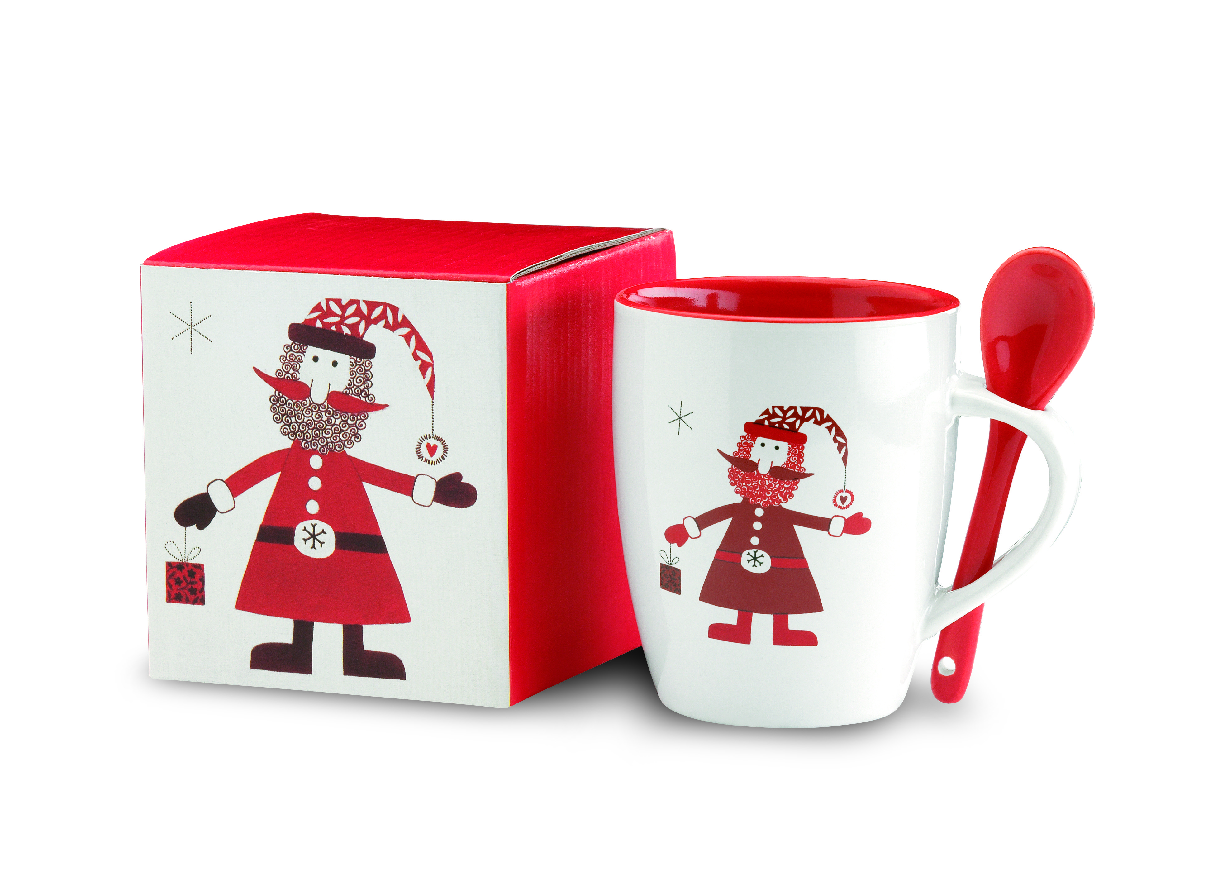 Tasse, Weihnachtsmotiv, Roter Stil, Becher mit Löffel, Becherset, Tasse, Becher, Weihnachtsdesign, Roter Griff, Geschenkset, Tasse, Becher, Weihnachten, Santa-Design, Rot, Weihnachtsbecher, Tasse, Becher, Rot, Weihnachtsmotiv