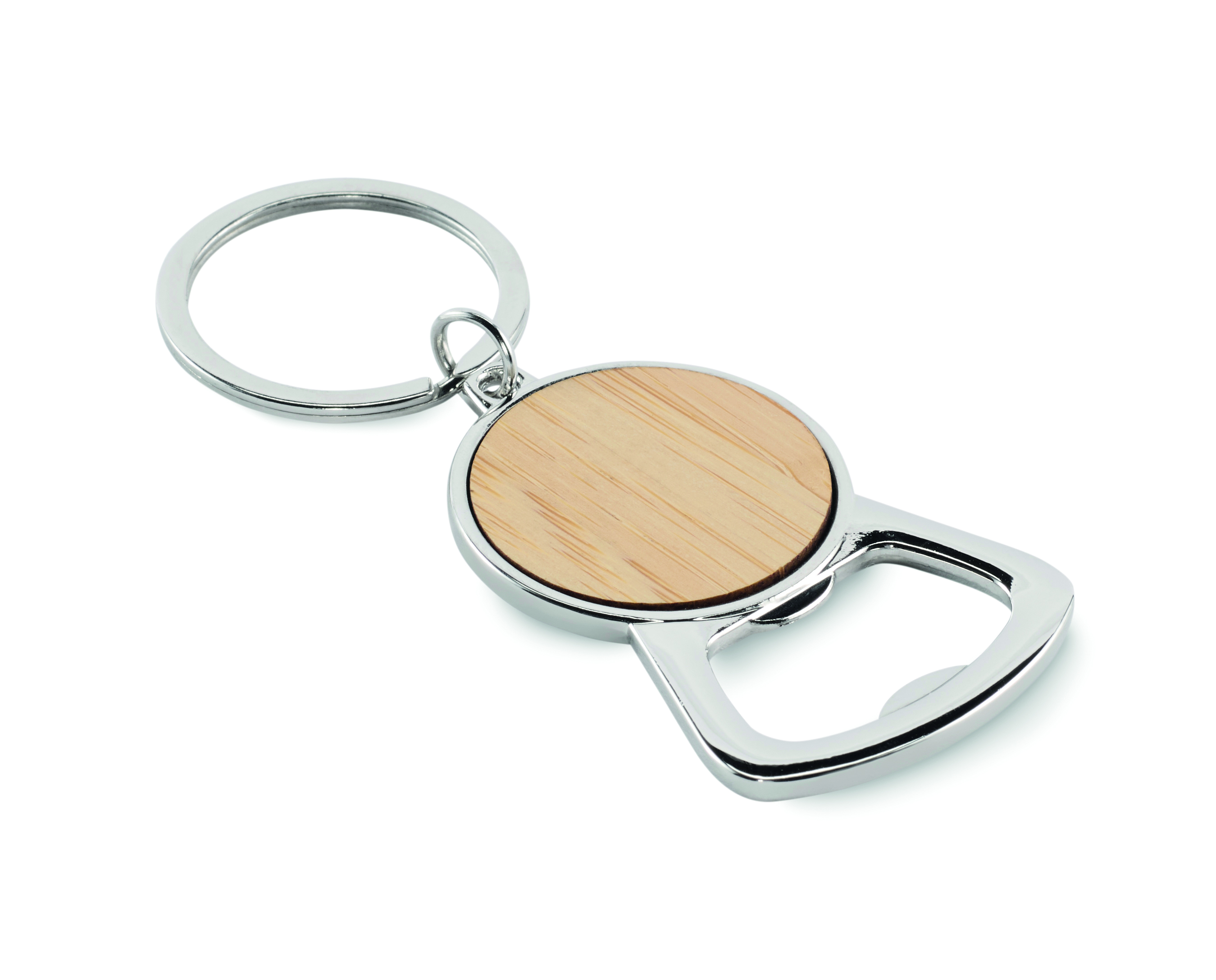 Schlüsselring, Holz-Einsatz, Metall, rund, Flaschenöffner, Schlüsselanhänger, Holz, Metall, Rund, Gehäuse, Schlüsselanhänger, Holzplatte, Metall, Rund, Dosenöffner-Design
