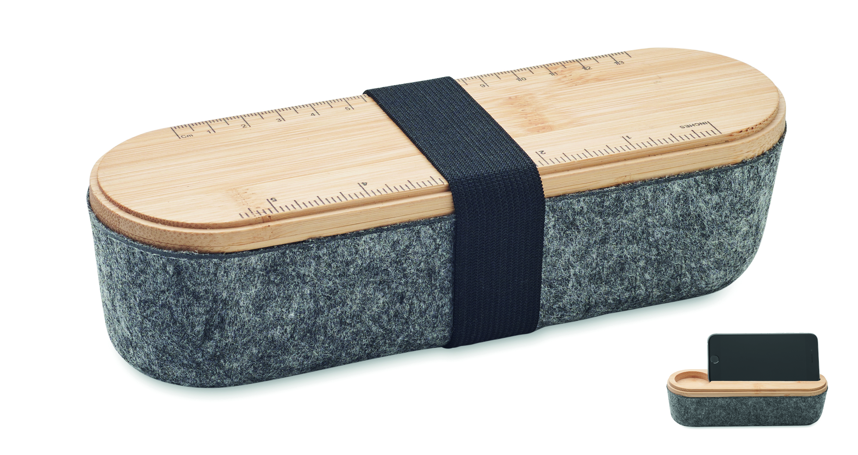 Stiftetasche, Holzdeckel, Filzbody, Lineal, Trageschlaufe, Stiftetasche, Lineal, Holz, Filz, Riemen, Holz-Etui, Schachtel, Lineal-Etui, Riemen, Zubehör, Federmäppchen, Holzdeckel, Steckverschluss, Linealoberseite, Telefonhalter