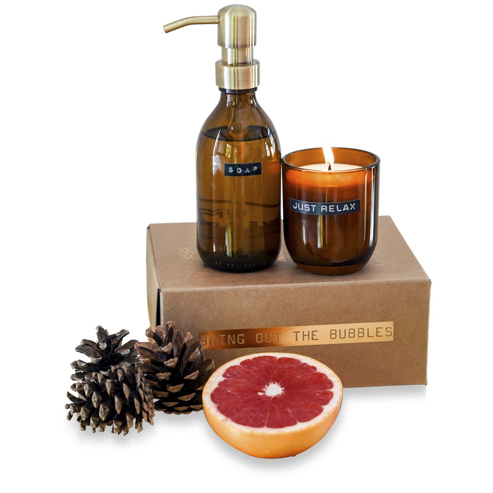 Seifenspender, Glasflasche, Duft-Set, Votivkerze, Geschenkbox