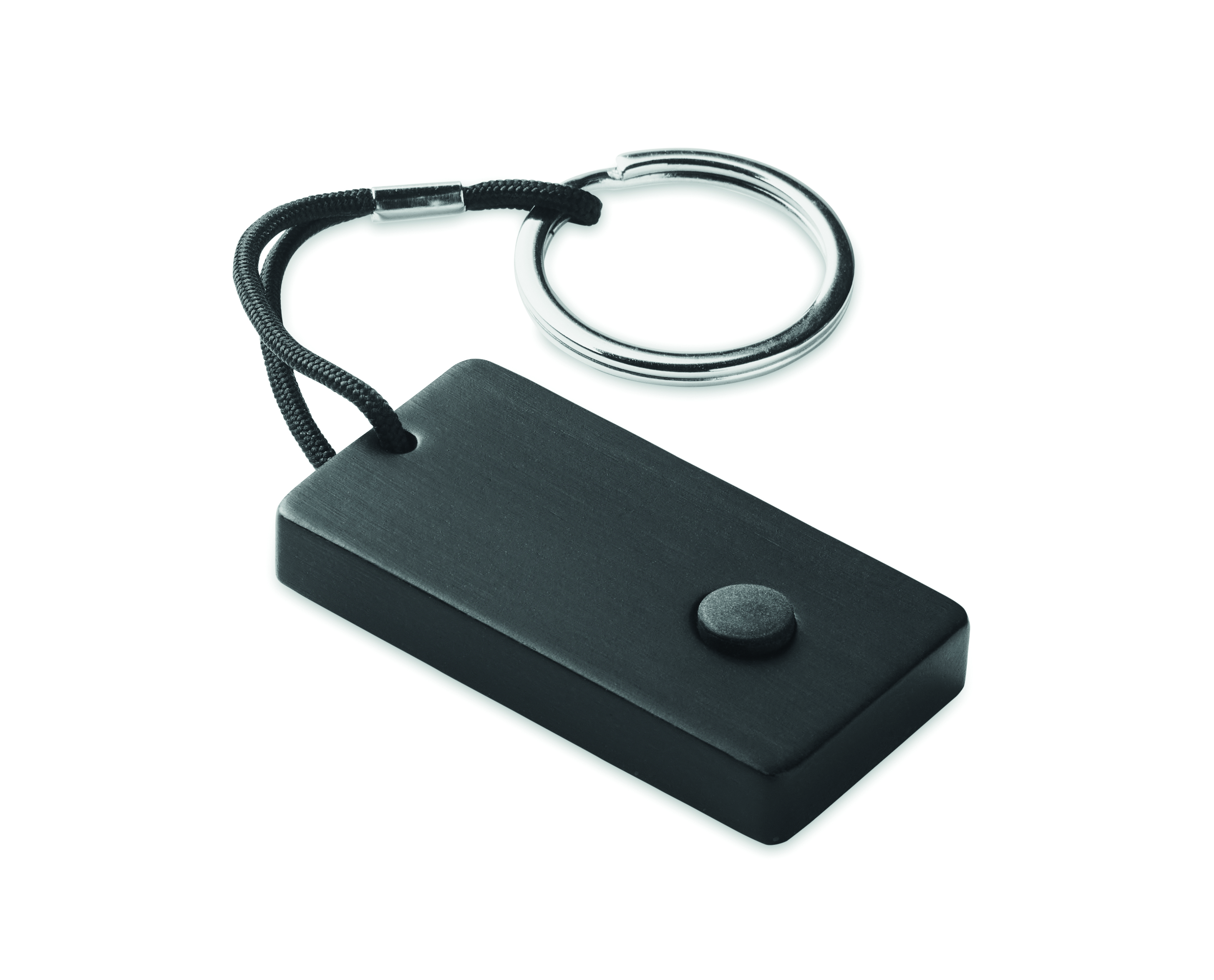 schlüsselanhänger, schwarz, rechteck, ring aus metall, knopf