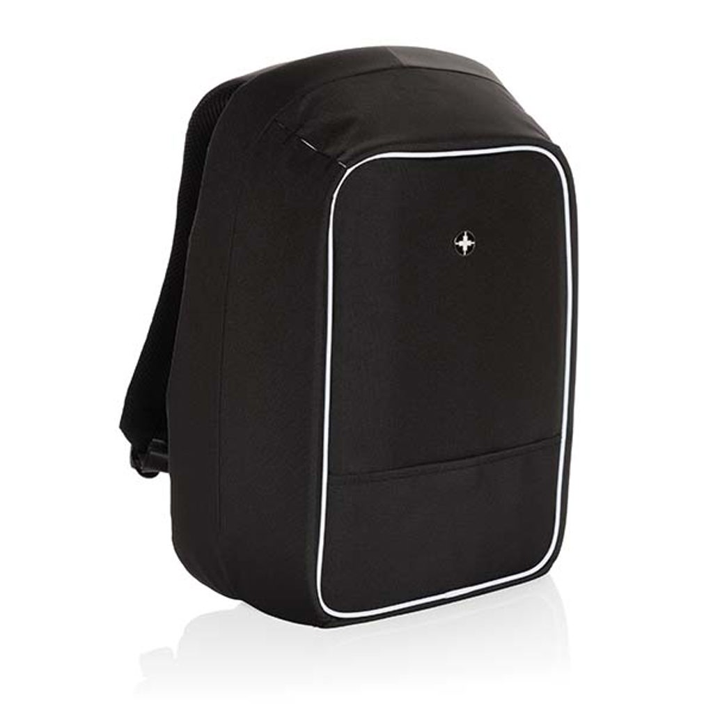 Rucksack, Backpack, Schwarz, weiße Paspel, Laptopfach, Rucksack, Schulrucksack, Backpack, Schwarz, Reißverschluss, Rucksack, Schulrucksack, Schwarz, Fronttasche, Weißer Rand