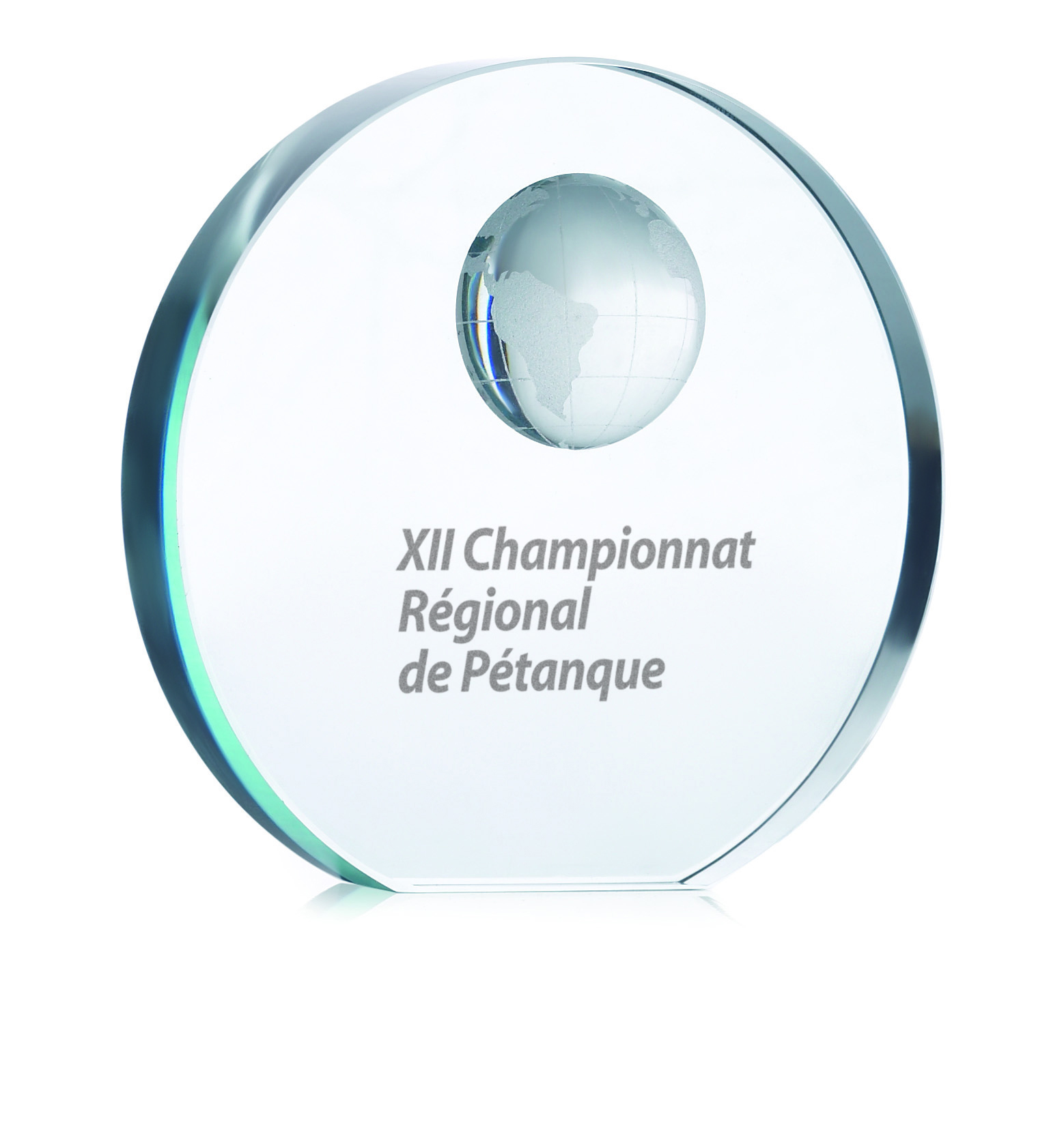 Pétanque-Trophäe, Glasplakette, Regionalmeisterschaft, Globus-Motiv, Auszeichnung