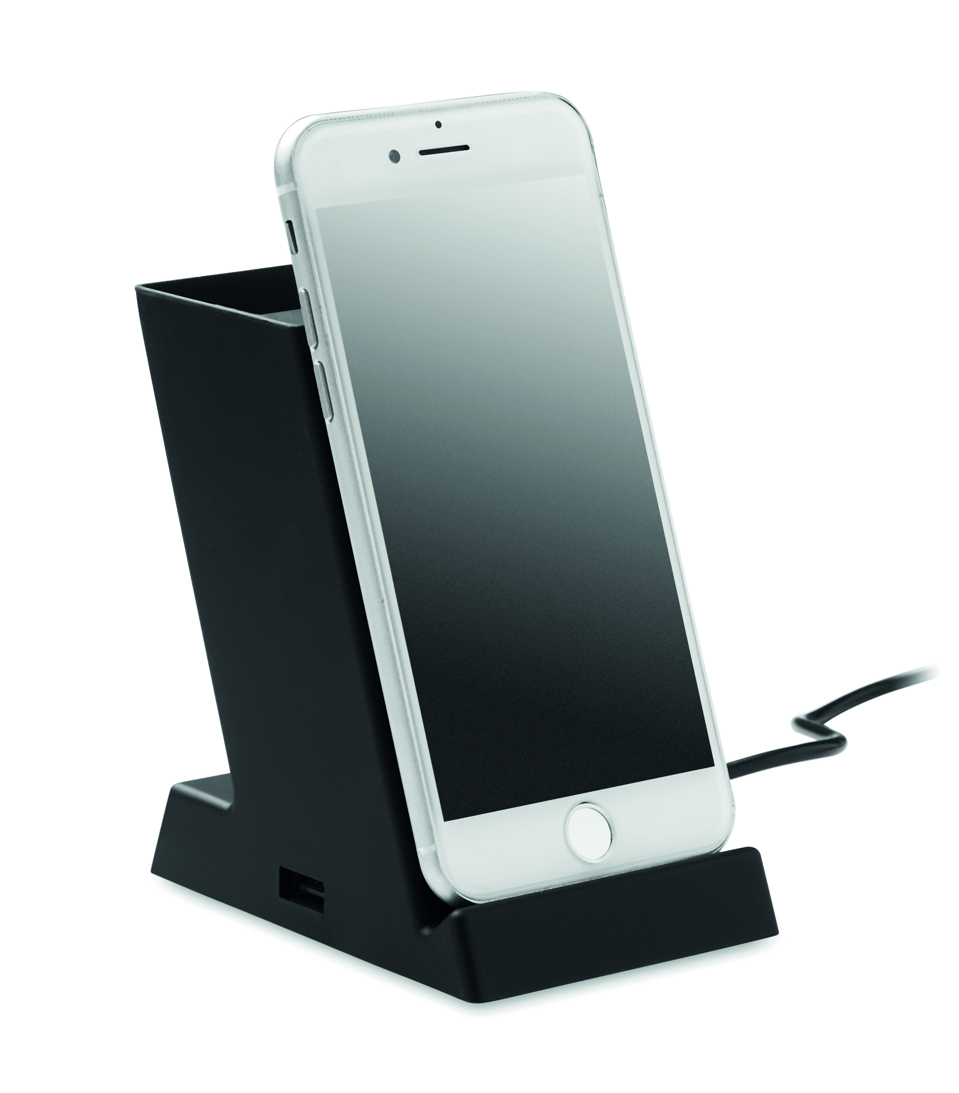 Telefonhalter, Ladehalter, Schreibtischständer, Qi-Ladefunktion, Schwarz