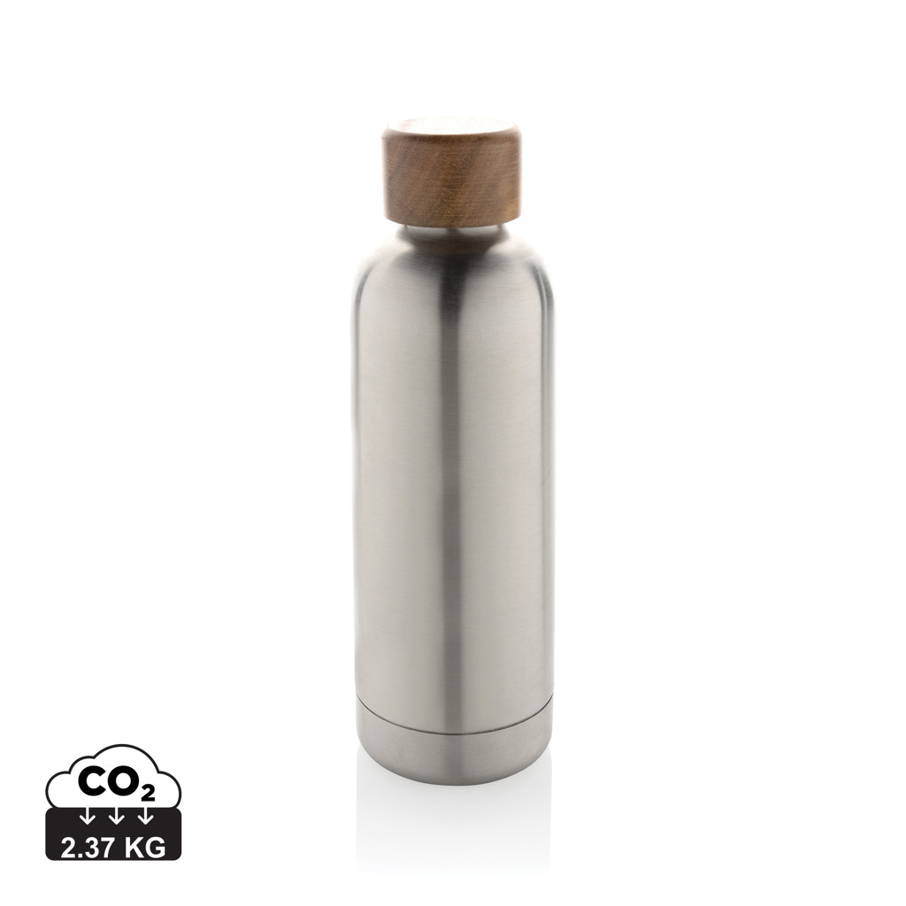 Stainless steel bottle, Vakuumflasche, Holzkappe, Reiseflasche, 2,37 kg CO2
