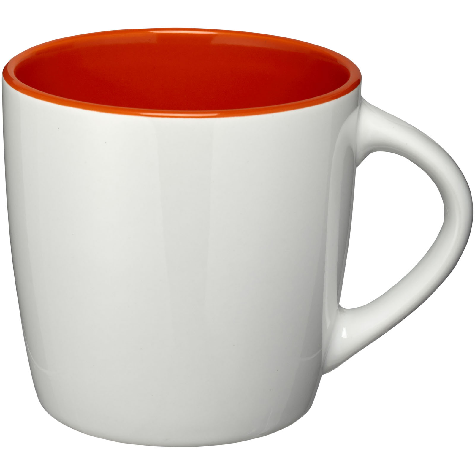 Tasse, Becher, Keramiktasse, orange Innenfarbe, Henkeltasse, Tasse, Becher, Keramik, Orangene Innenfarbe, Weißer Außenkörper, Tasse, Kaffeebecher, Weiß, Orangene Innenseite, Hakenstiel