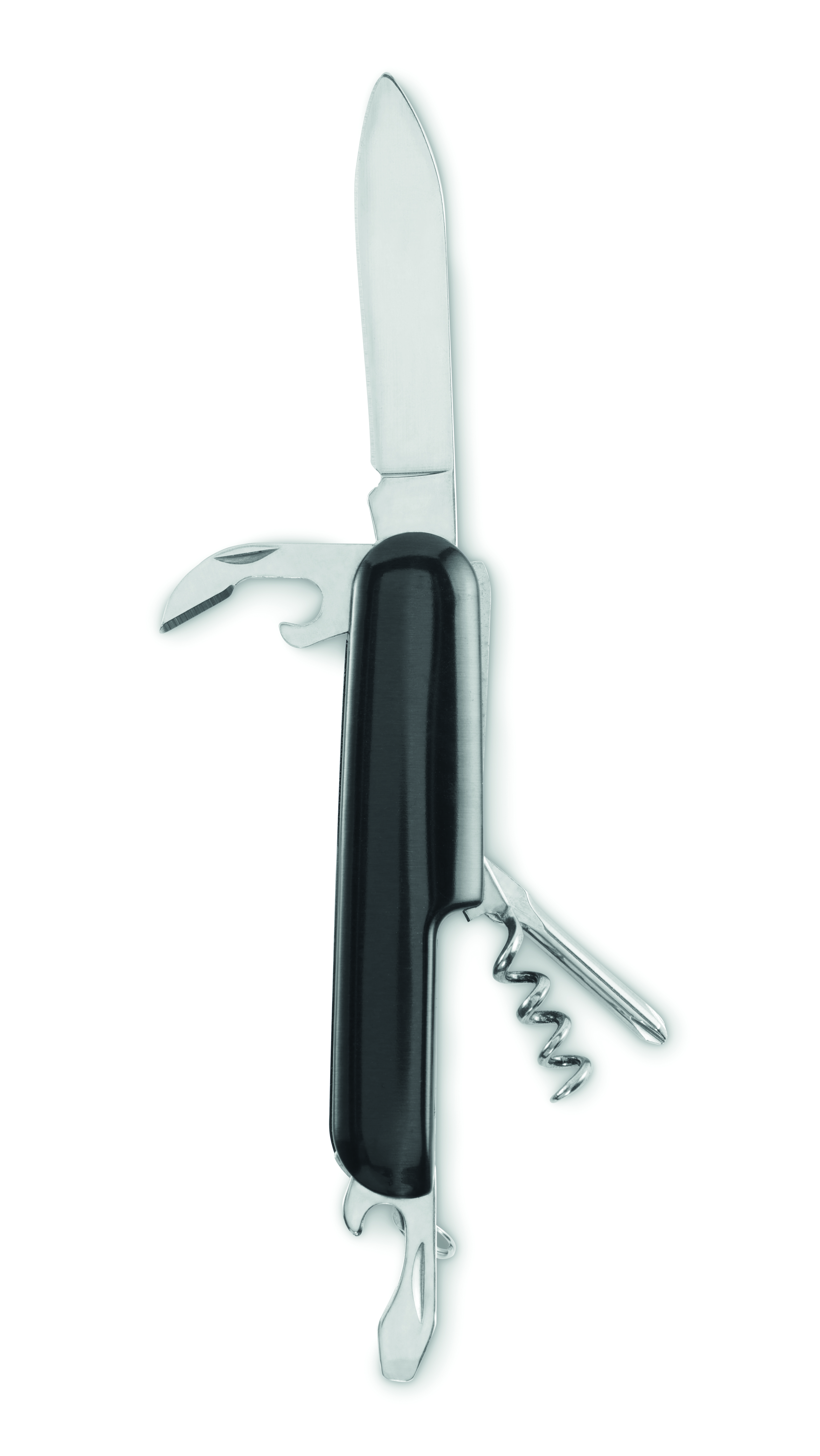 Multitool, Schwarz, Gehäuse, Kappenstahl, Kapselwerkzeug, Multitool, Schweizer Messer, Faltwerkzeug, Metallgriff, T pocket tool, Multitool, Küchenmesser, Schwarz, Grifflen-Text, Vielzweckwerkzeug, Multitool, Flaschenöffner, Korkenzieher, Messer, Schwarz