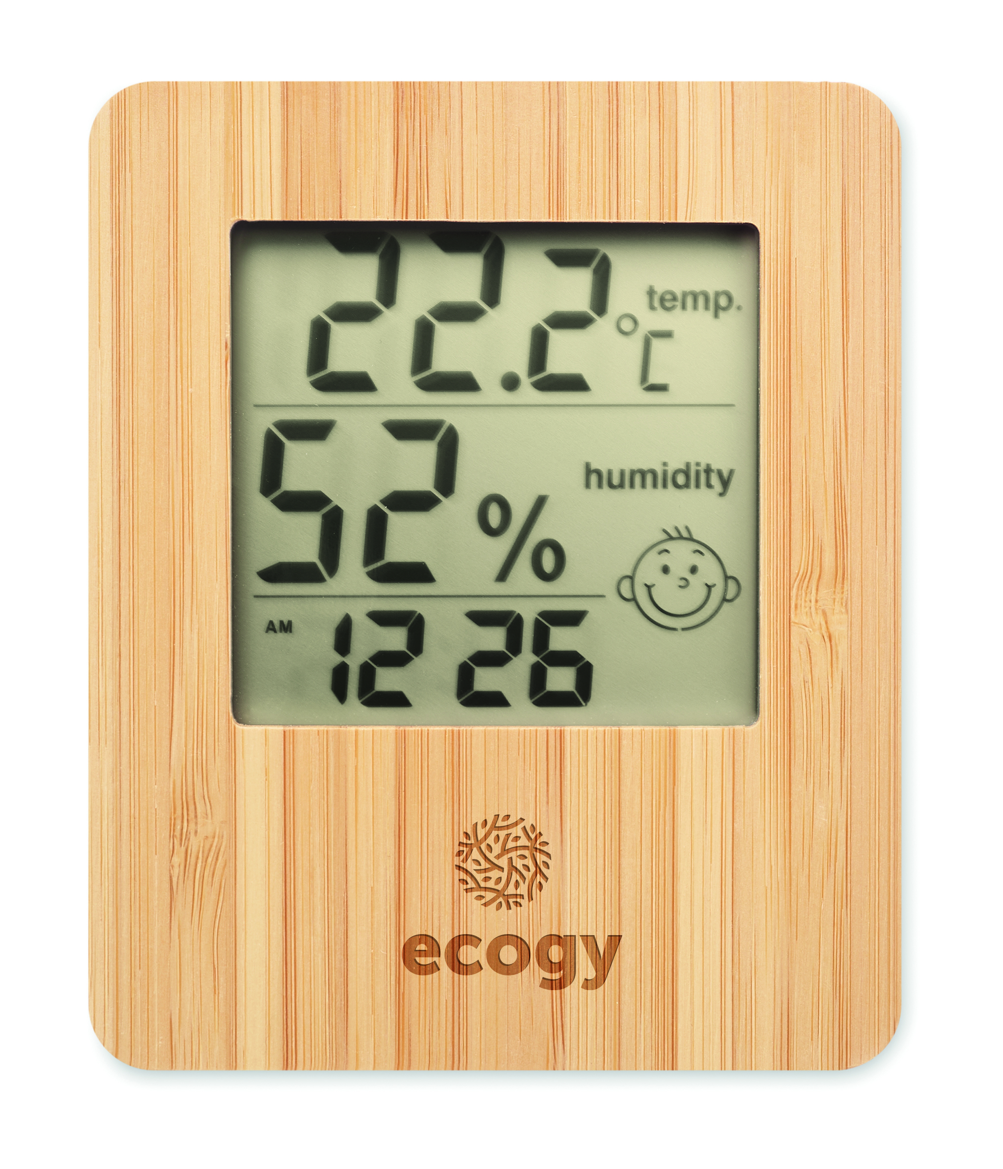 Thermometer, Digital, Wooden frame, Hygrometer, Humidity 52%