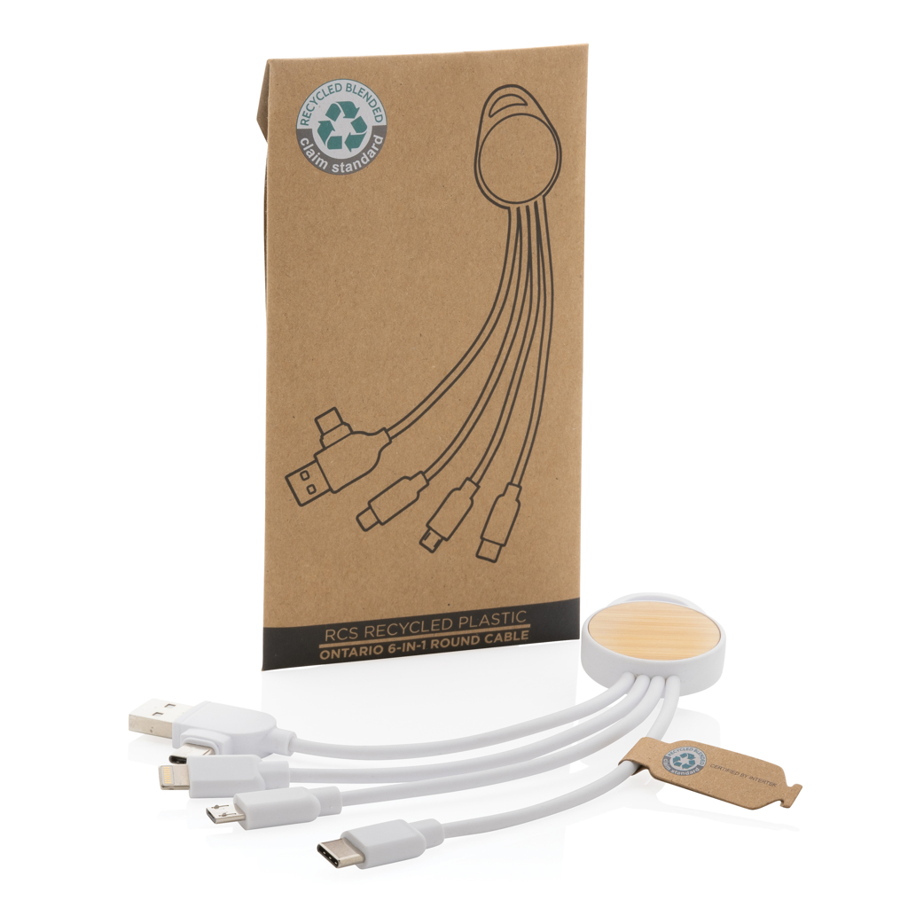 USB-C Kabel, 6-in-1, runder Kabel, recyceltes Plastik, Organizer-Etikett, USB kabel, Ladekabel, RCS Recycling, 6-in-1 Kabel, Kabel-Organizer, USB Hub, Kabelset, Recycelter Kunststoff, Multiplug, Kabel-Organizer