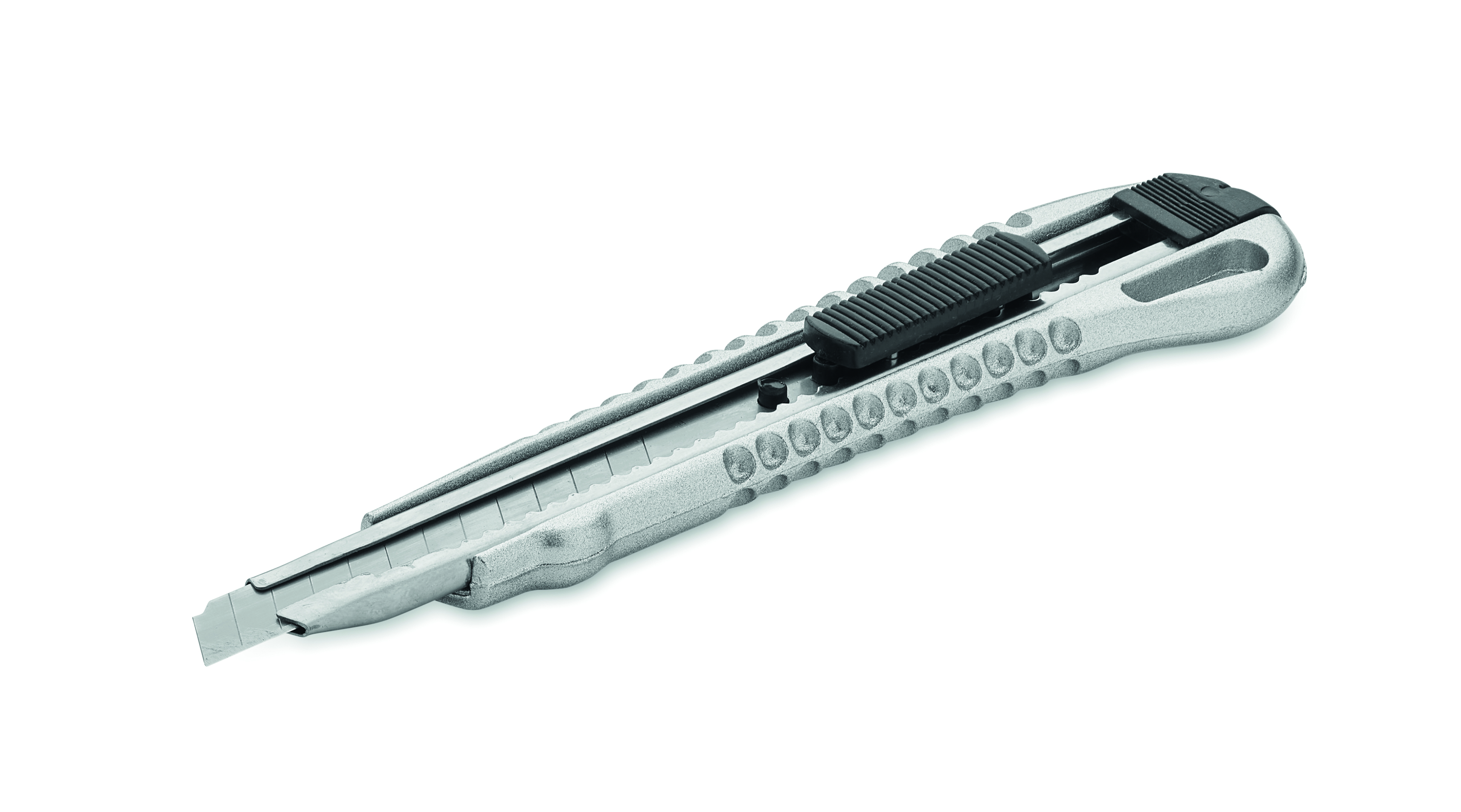 Utility knife, ausziehbares Messer, Metallgriff, Sicherheitsscheibe, verstellbare Klinge, Werkzeugmesser, Klinge, verstellbar, ausziehbar, metallisch-grau, Utilitiesmesser, ausziehbar, Klinge, Lineal, verstellbar